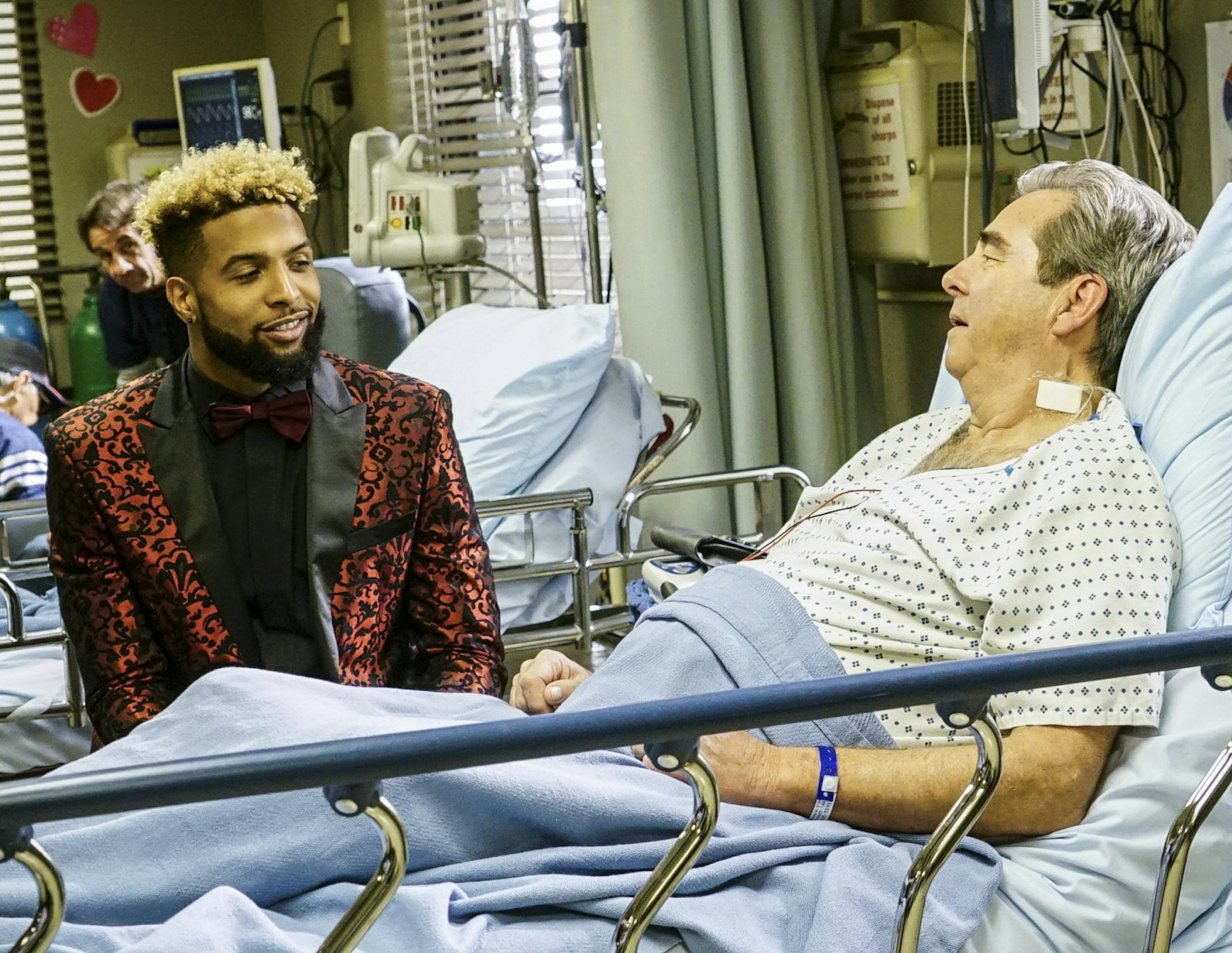 "Hail Mary" -- Pictured: Odell Beckham Jr. and Beau Bridges (Pete). Christa becomes insecure in her new relationship with Neal when his ex-girlfriend, Dr. Grace Adams (Meagan Good), returns to Angels Memorial after spending a year volunteering in Haiti. Also, New York Giants Pro Bowl wide receiver Odell Beckham Jr. comes to the ER to convince his stubborn high school football coach, Pete Delaney (Emmy Award winner Beau Bridges), to have life-saving surgery, on CODE BLACK, Wednesday, Feb. 10 (10: