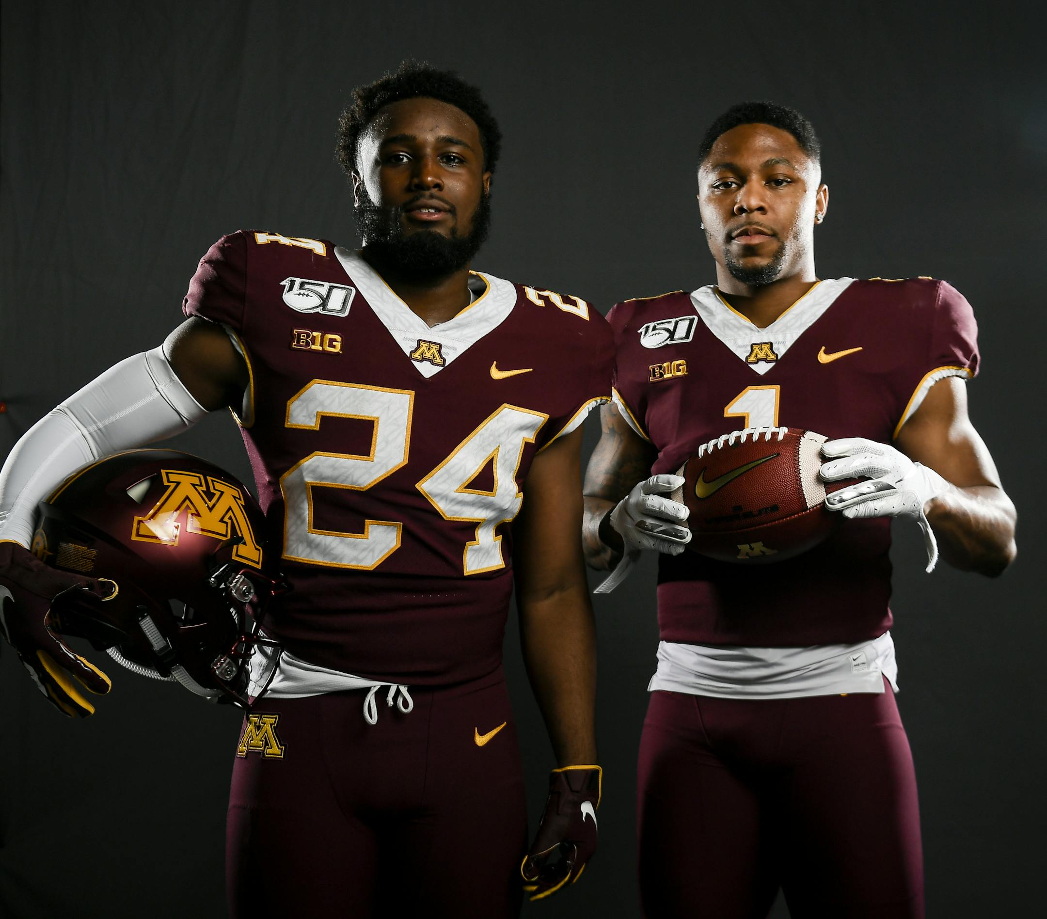 Gophers running backs Rodney Smith, right, and Mohamed Ibrahim stood for a portrait Tuesday afternoon, ] Aaron Lavinsky &#xa5; aaron.lavinsky@startribune.com The University of Minnesota Golden Gophers football team held their media day on Tuesday, July 30, 2019 at the Football Practice Facility at the Athletes Village in Minneapolis, Minn.
