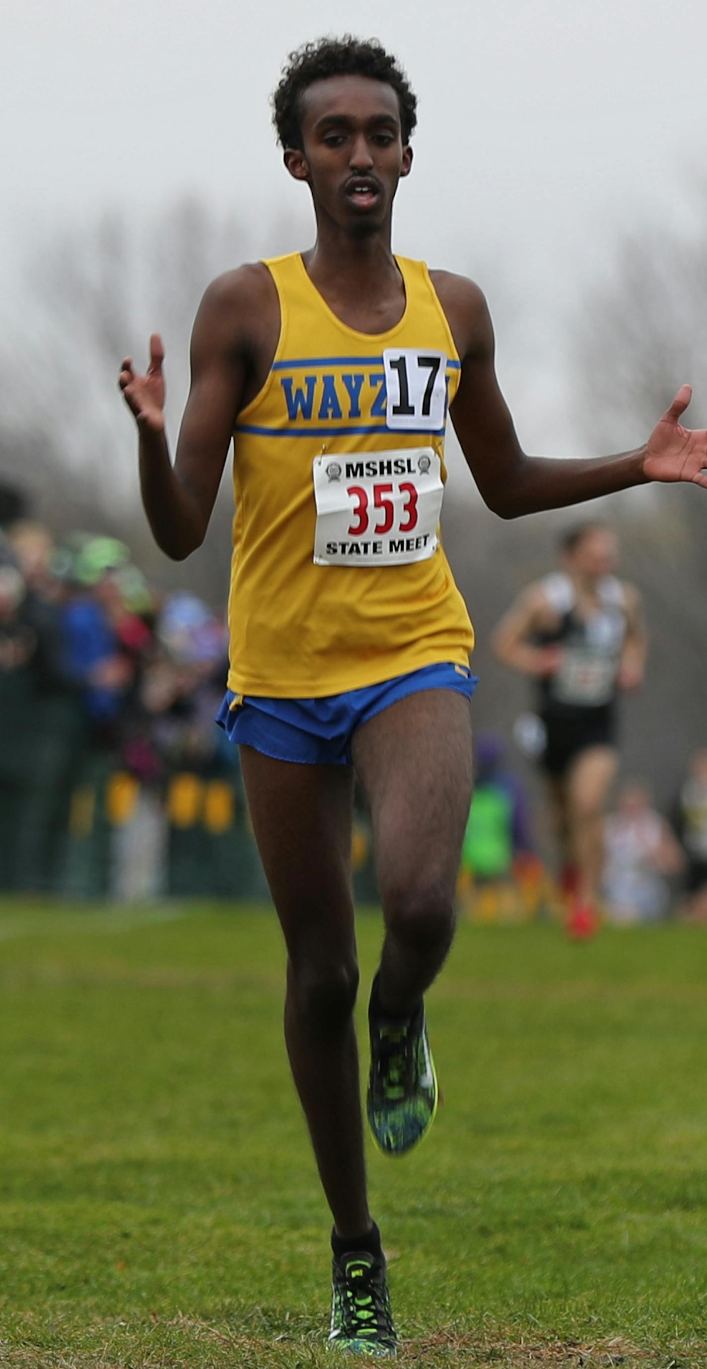 Senior Khalid Hussein from Wayzata won the boys' class 2A cross country race with a time of 15:22:6. Acer Iverson from Roseville finished in second place at 15:31:8. ] Shari L. Gross &#xef; shari.gross@startribune.com 4 races, action, team and individual celly
10 a.m. 2A girls
11 a.m. 2A boys
1 p.m. 1A girls
2 p.m. 1A boys