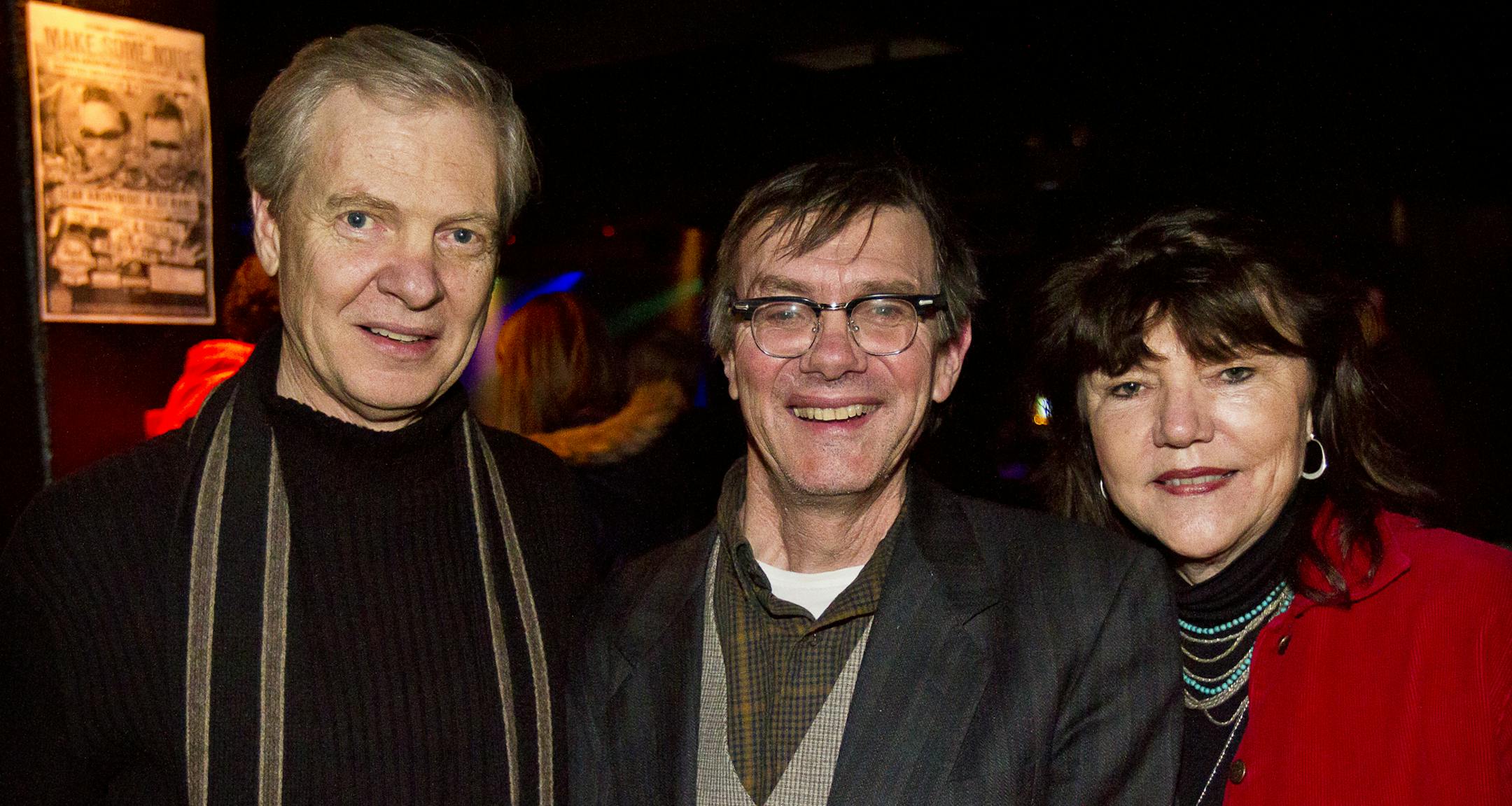 (Left to right) Andrew Finsness, Kevin Kling, and Elizabeth Finsness during Minneapolis Mayor R.T. Rybak's "Unauguration Party" at First Avenue, Wednesday, December 18, 2013.