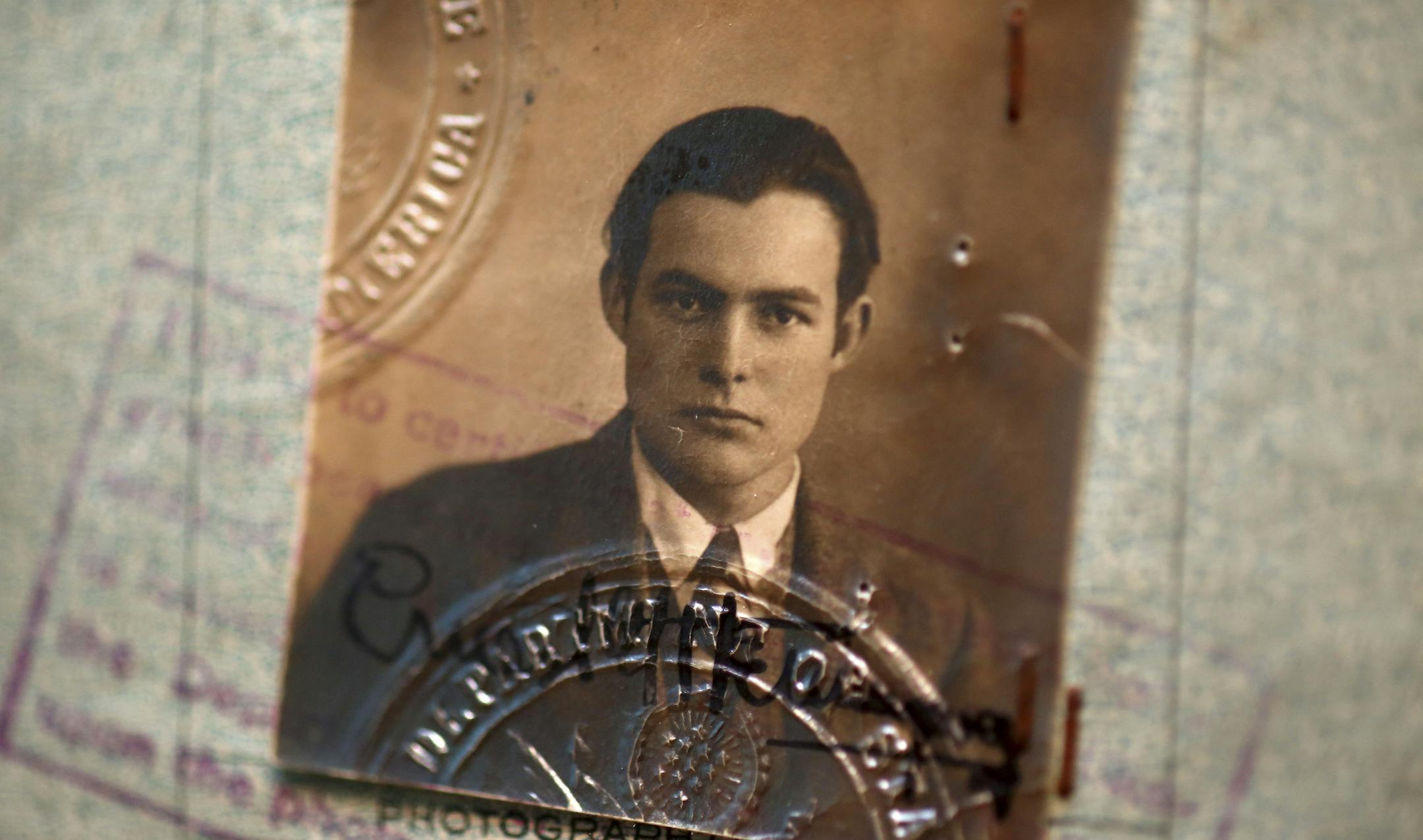 A passport issued on December 20, 1923 from the collection of Ernest Hemingway in ìErnest Hemingway: Between Two Wars,î at the Morgan Library & Museum in New York, Sept. 22, 2015. The show which opens on Friday, Sept. 25, 2015, is the first major museum exhibition devoted to Hemingway and his work. (Nicole Bengiveno/The New York Times)