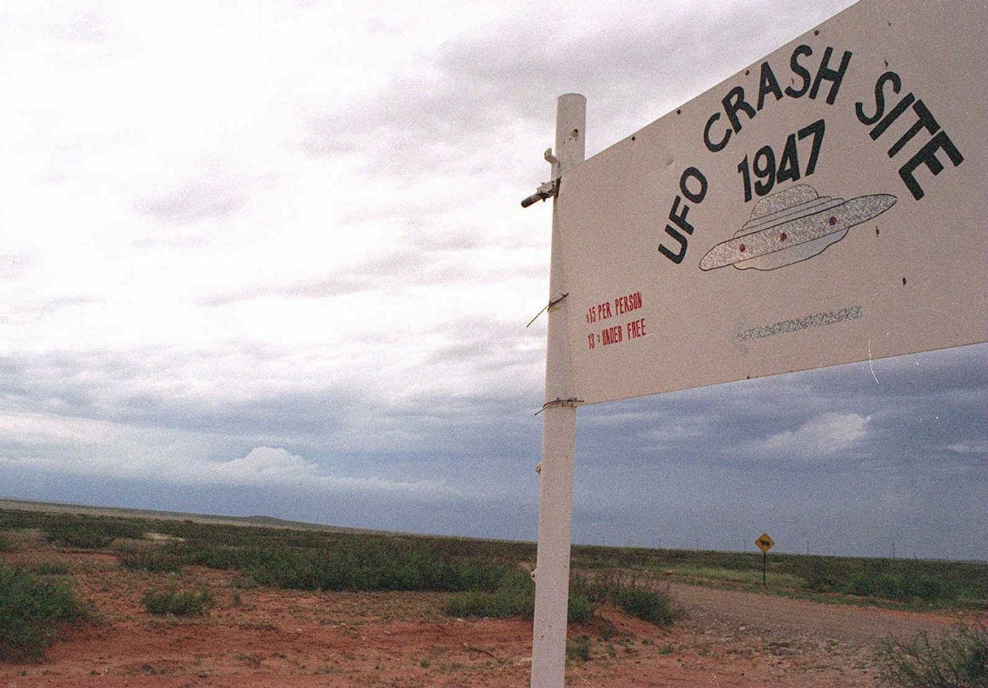 (NYT16) ROSWELL, N.M. — June 13, 1997 — UFO-ANNIVERSARY-2-CLR, 6-13 — The sheep ranch near Roswell where the first flying saucer was said to have crashed in July 1947. More than 100,000 sky watchers and conspiracy enthusiasts are expected to attend the golden anniversary celebration here during the first week of July, according to event organizers. Festivities will include an all-night "rave" dance party at the Corn ranch and a soapbox derby-style race of homemade alien vehicles. (Cary Herz/New York Times Photo)