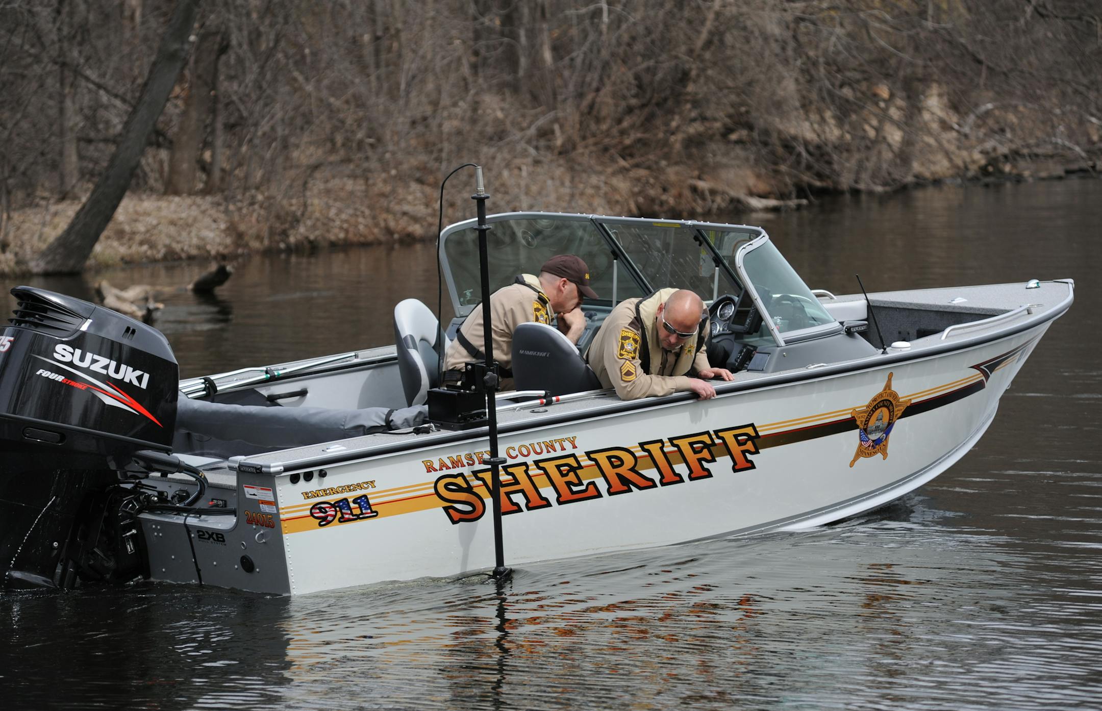 Authorities were out again at Keller Lake on Tuesday afternoon in search of Kira Trevino. Today was the fist day the Ramsey County Sheriffs Water Patrol has searched the lake for Kira Trevino's body. ] Richard.Sennott@startribune.com Richard Sennott/Star Tribune. , Maplewood Minn.Tuesday 4/30/13) ** (cq)