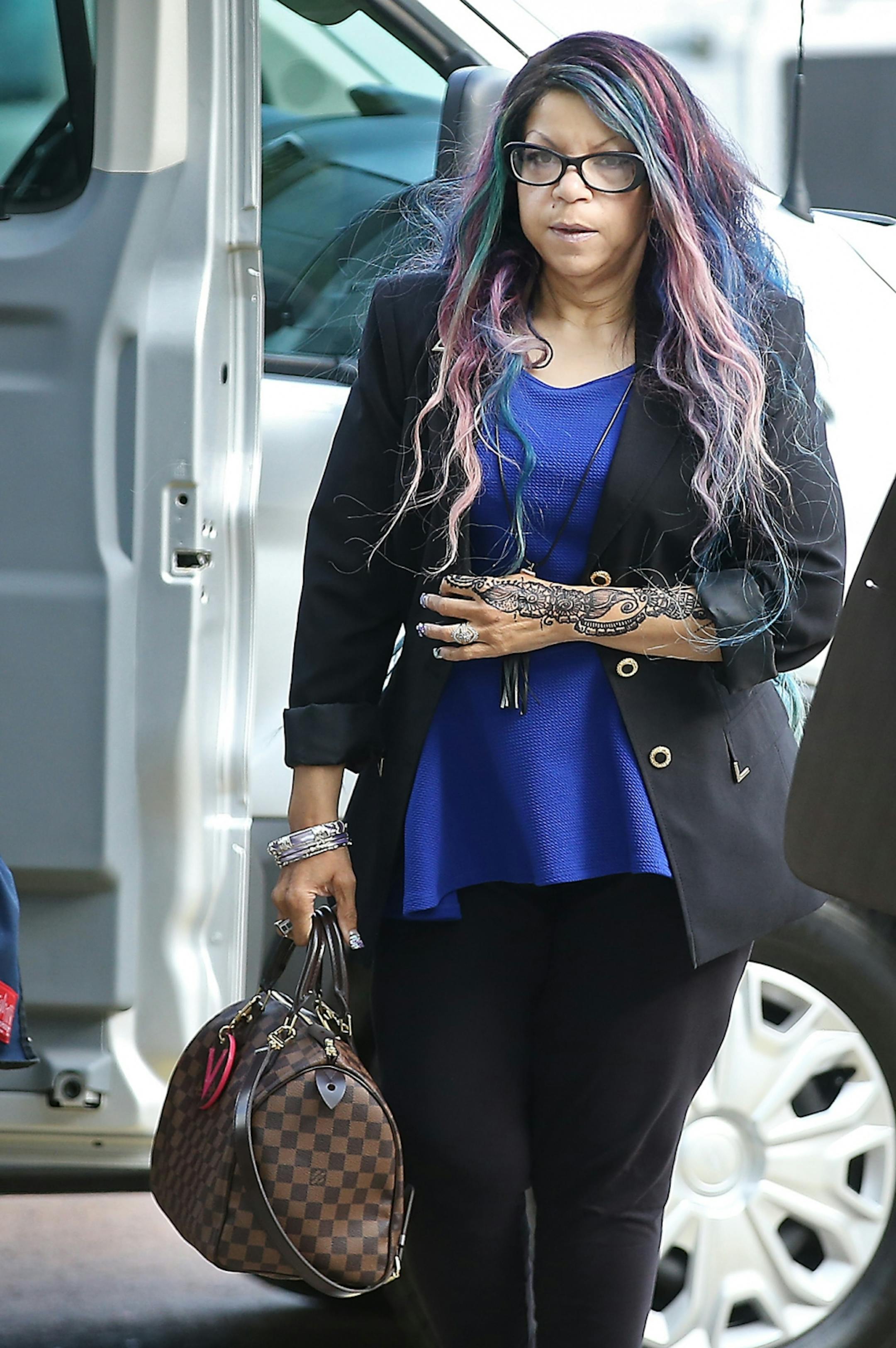 Prince's sister Tyka Nelson made her way into the Carver County Justice Center on June 27, 2016 in Chaska, MN. Attorneys representing the potential heirs to Prince's estate met in court to discuss issues related to DNA testing of those making a claim to the late musician's music and millions.