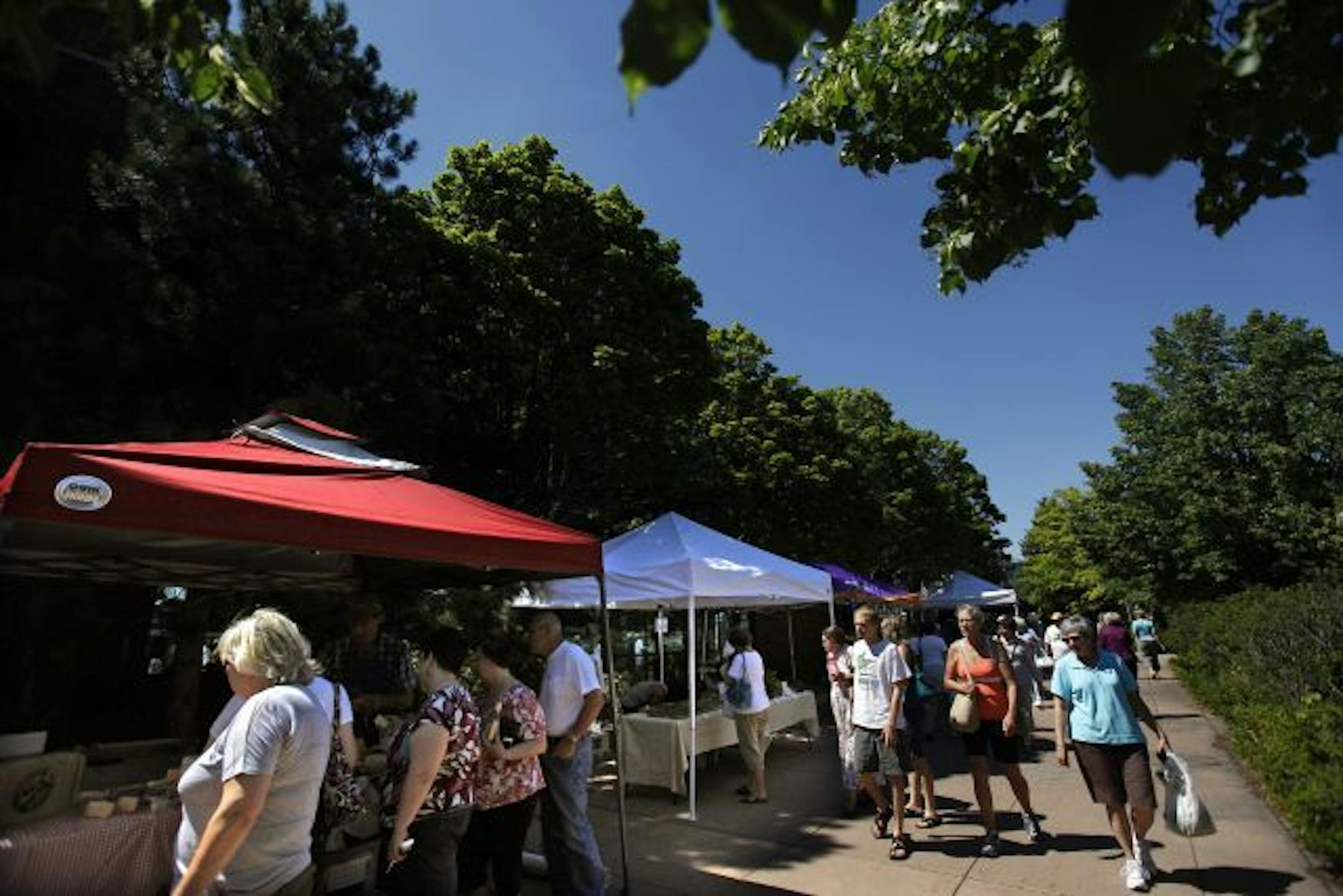 Shoppers checked out the stands at the new farmers market at Centennial Lakes Park in Edina, Minn. on Thursday.
