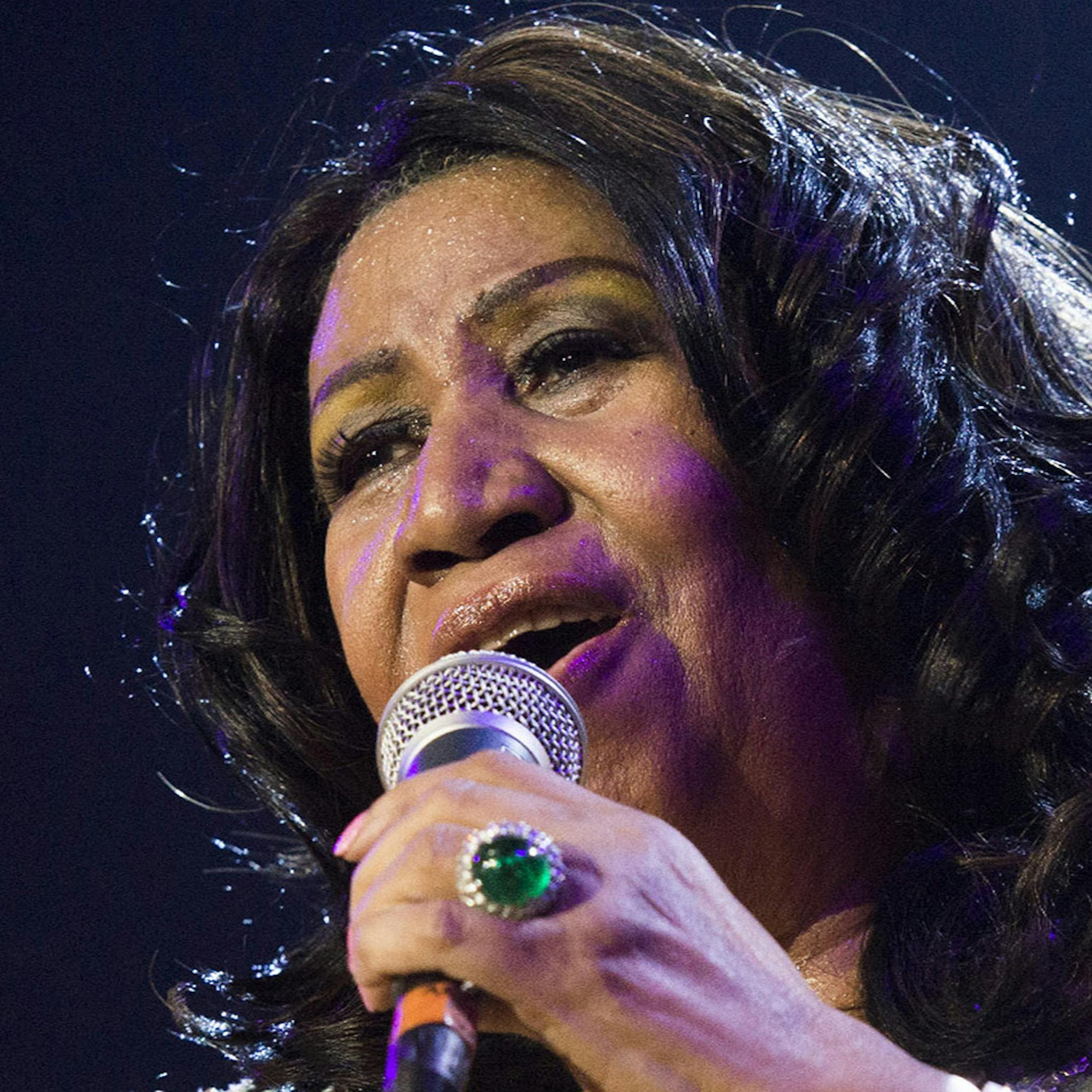 FILE - In this May 11, 2013 file photo, Aretha Franklin performs during McDonald's Gospelfest 2013 at the Prudential Center in Newark, N.J.Franklin wonít say what has caused her latest health problems, but says sheís had a ìmiraculousî recovery and is looking forward to performing soon.In a phone interview on Tuesday, Aug. 20, Franklin said that she recently had a cat scan and that it showed she was 85 percent improved. The 71-year-old has canceled several concerts and public