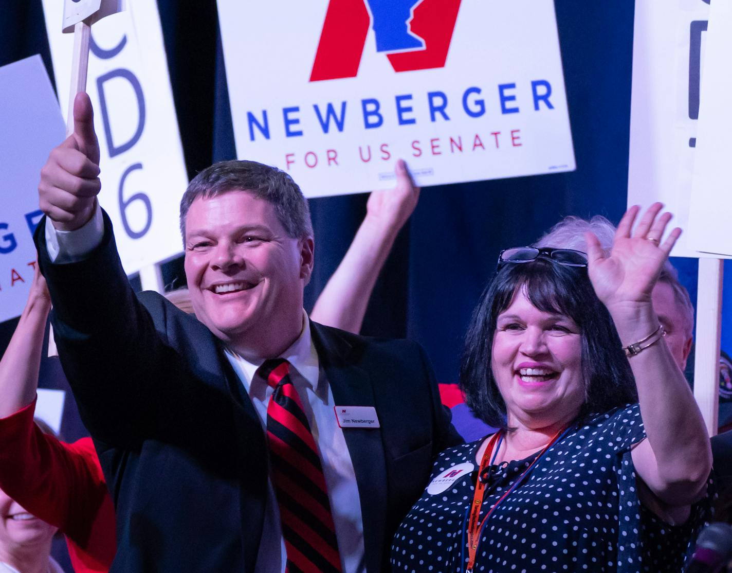 Rep. Jim Newberger expects to run against Senator Klobuchar. He appeared with his wife Michele after he poke at the Republican state convention in Duluth. ] GLEN STUBBE &#x2022; glen.stubbe@startribune.com Friday, June 1, 2018 Republicans meet for their state convention in Duluth, where on Friday they will nominate candidates for the two U.S. Senate races this year.