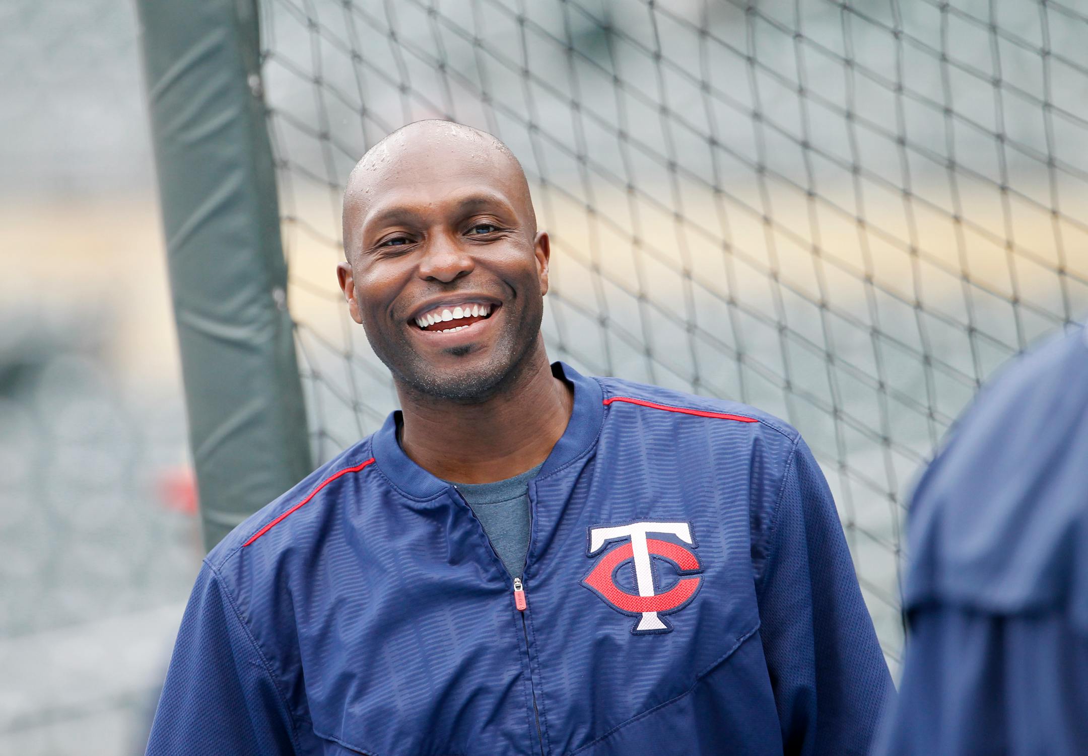 Minnesota Twins right fielder Torii Hunter laughs before a baseball game against the Pittsburgh Pirates in Minneapolis, Tuesday, July 28, 2015. (AP Photo/Ann Heisenfelt)
