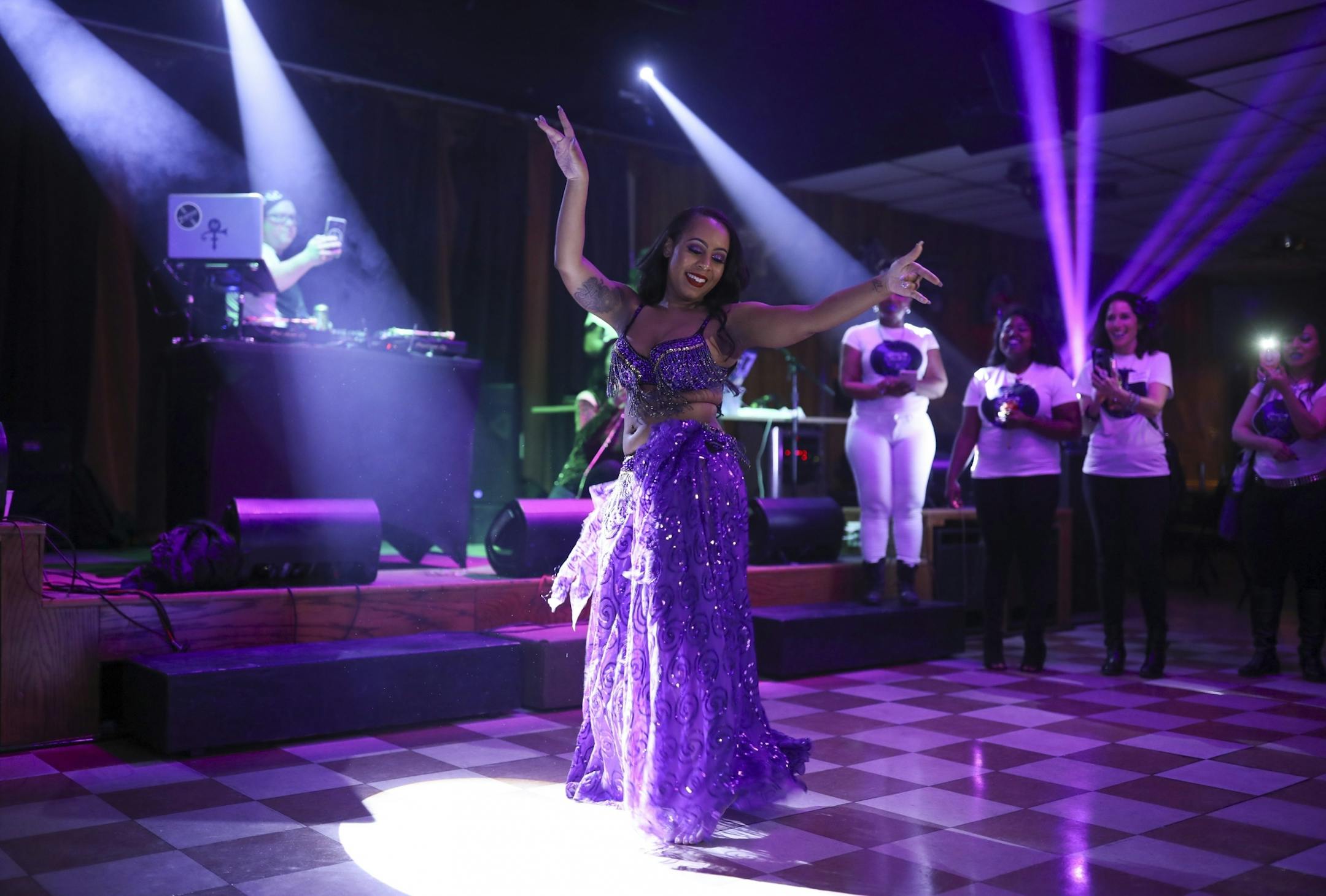 Leslie Byrd belly danced during the "Free Urself Dance Party" Wednesday night at Lee's Liquor Lounge.
