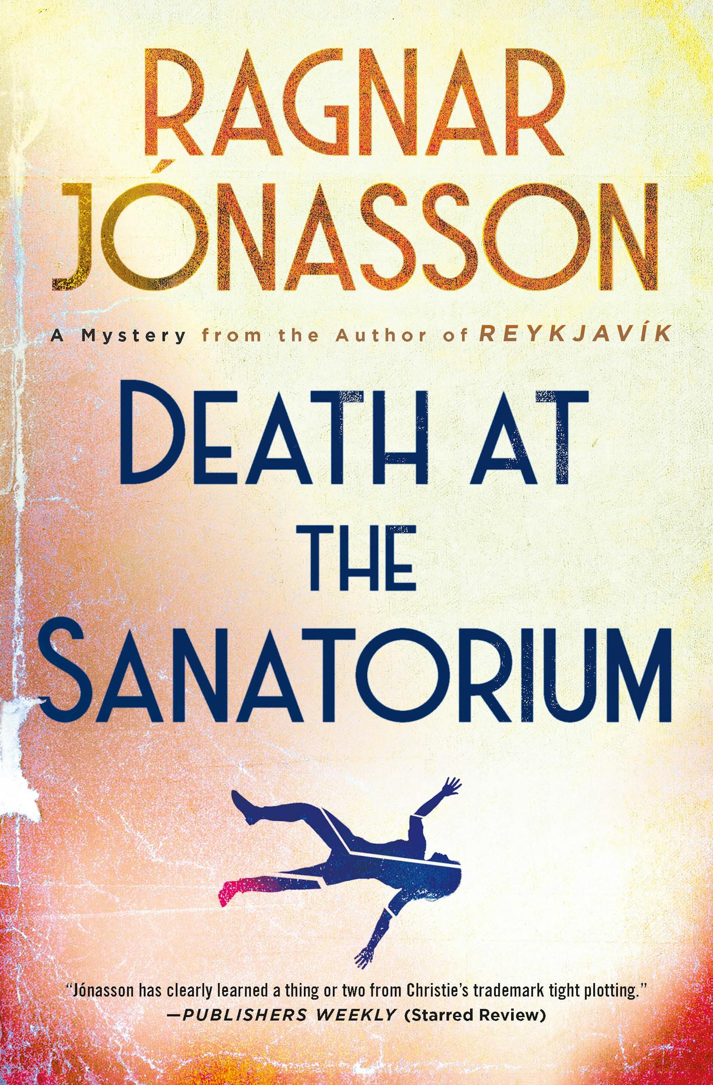 cover of Death at the Sanatorium features the drawing of a silhouetted person falling