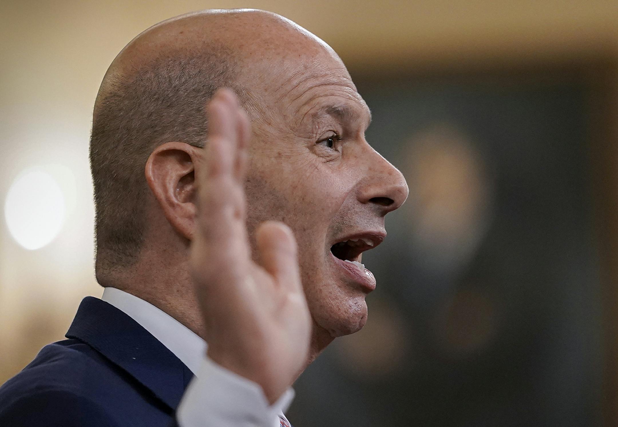 U.S. Ambassador to the European Union Gordon Sondland is sworn in to testify before the House Intelligence Committee on Capitol Hill in Washington, Wednesday, Nov. 20, 2019, during a public impeachment hearing of President Donald Trump's efforts to tie U.S. aid for Ukraine to investigations of his political opponents.