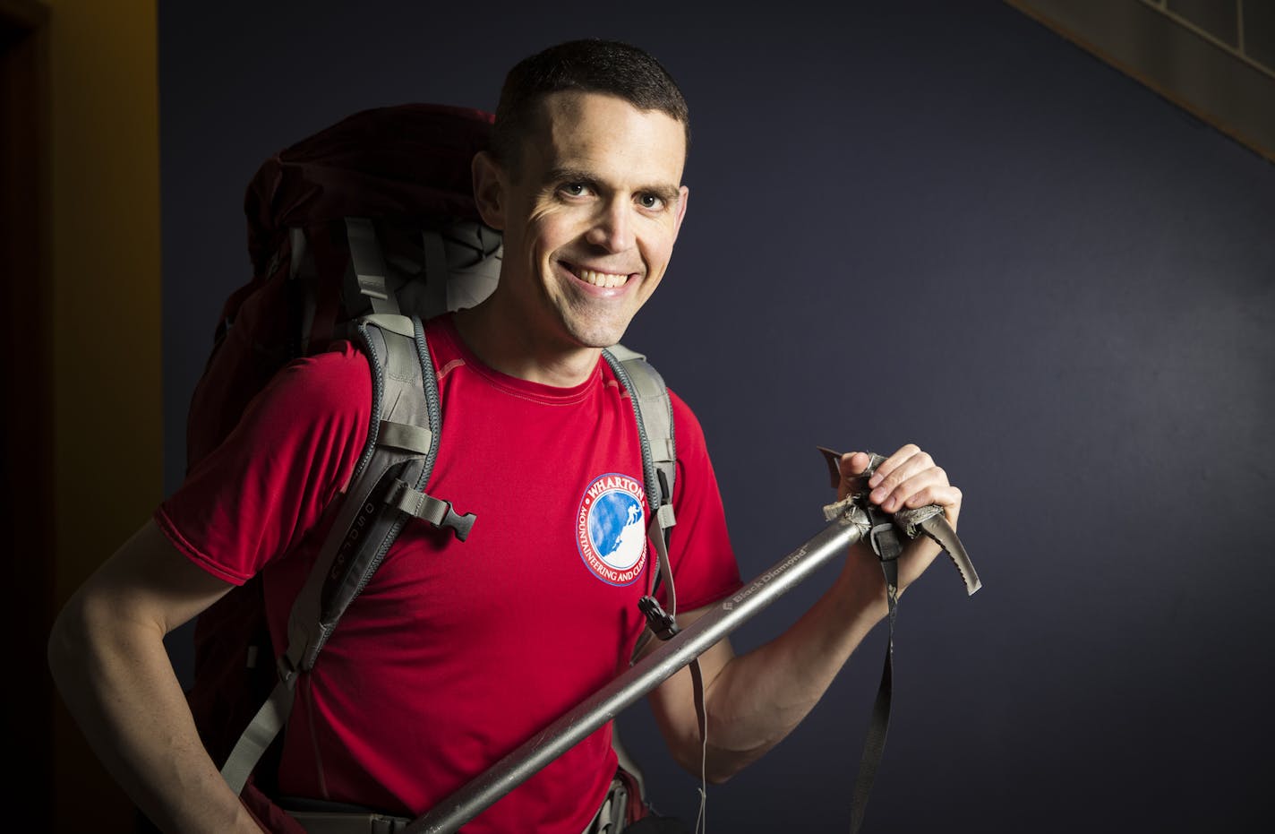 Andrew Towne, of Minneapolis, will attempt to summit Mount Everest in April. This is his second attempt. Last time, in 2015, Nepal was hit by an earthquake and avalanche. posed for a photo with his climbing gear at home in Minneapolis, Minn., on March 30, 2017. ] RENEE JONES SCHNEIDER &#xef; renee.jones@startribune.com