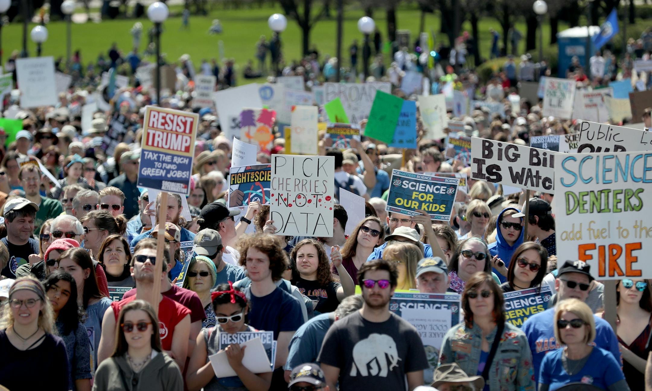 March for Science moved from the start at Cathedral Hill Park to State Capitol, with an estimated 10,000 or more joining to champion the role of science in American life. Here, some of the several thousand who took part in the March for Science at the State Capitol Mall Saturday, April 22, 2017, in St. Paul, MN.
