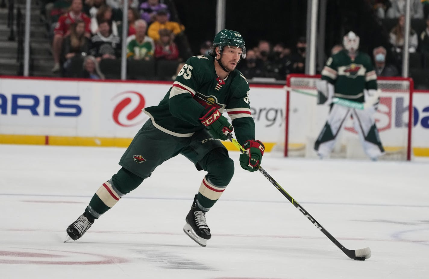 Minnesota Wild right wing Brandon Duhaime (65) in the first period.