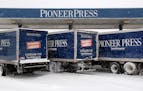 Pioneer Press distribution trucks in St. Paul.