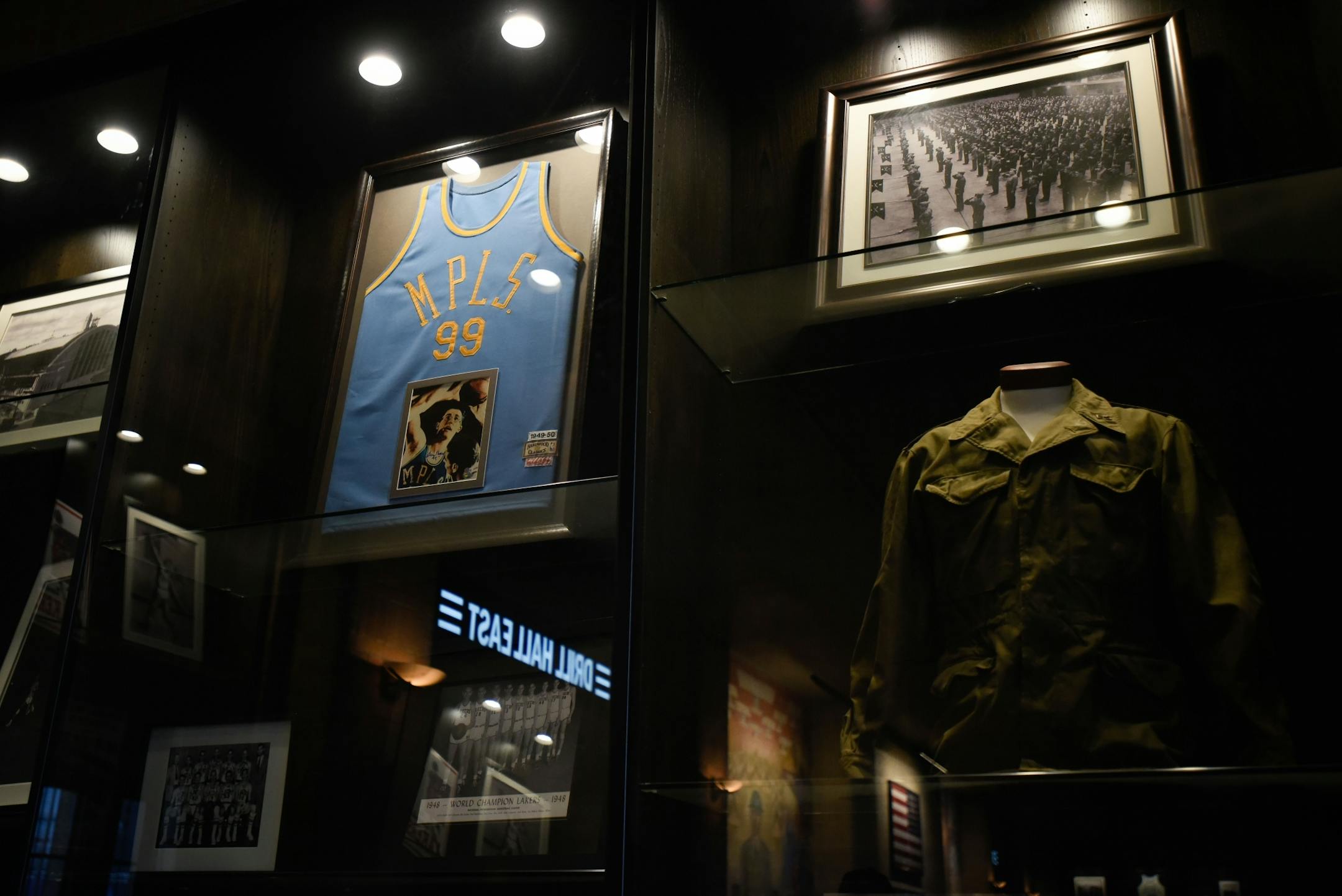 Military and Minneapolis Lakers memorabilia was put in display in the lobby of the newly reborn Armory.