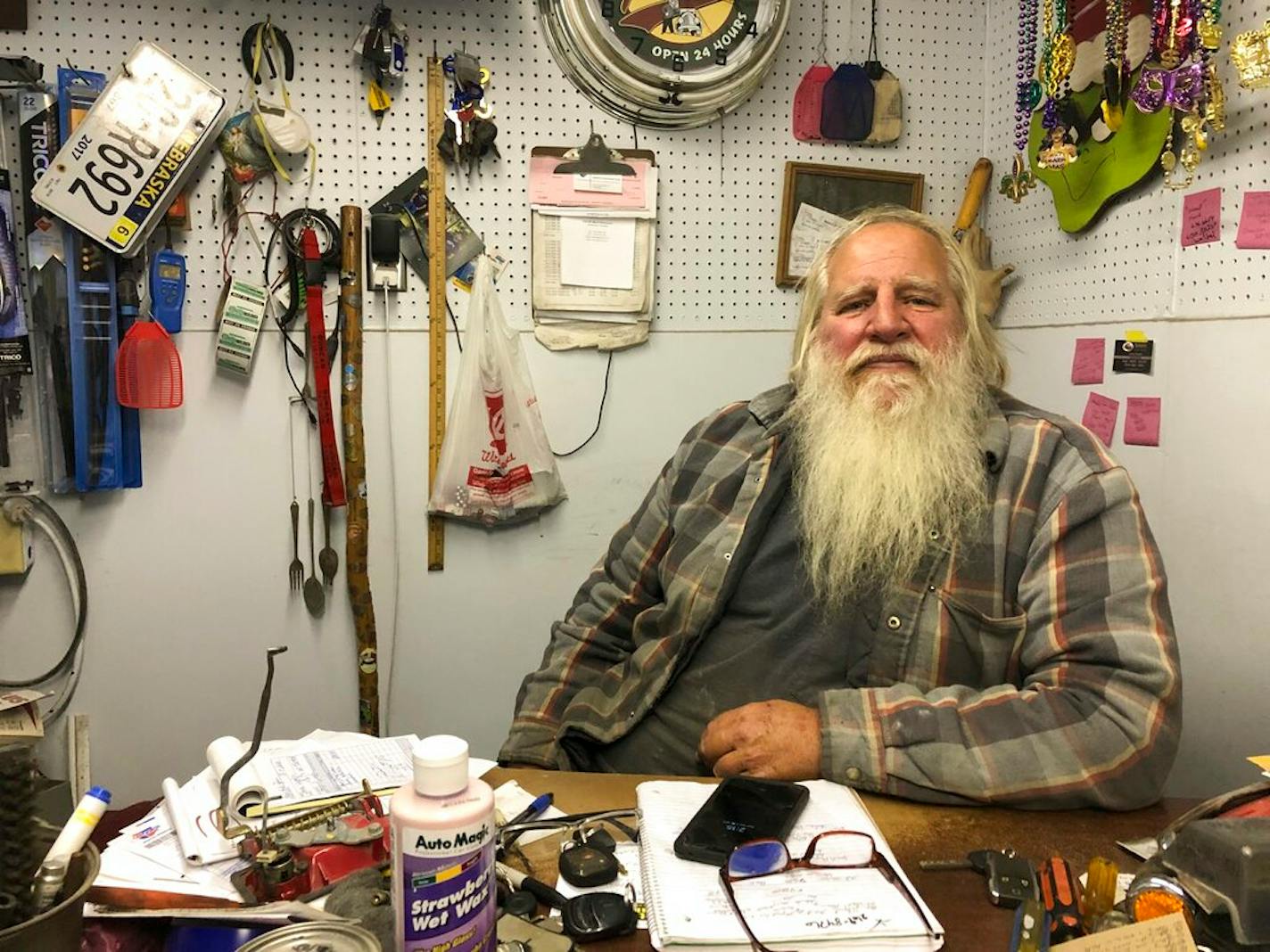 Danny Rice, 67, discusses the coronavirus in his auto repair shop in downtown Elmwood, Nebraska, on Monday, Nov. 9, 2020. Rice has continued his life as normal during the pandemic, even though he recognizes that the virus is potentially dangerous for high-risk people, including him.