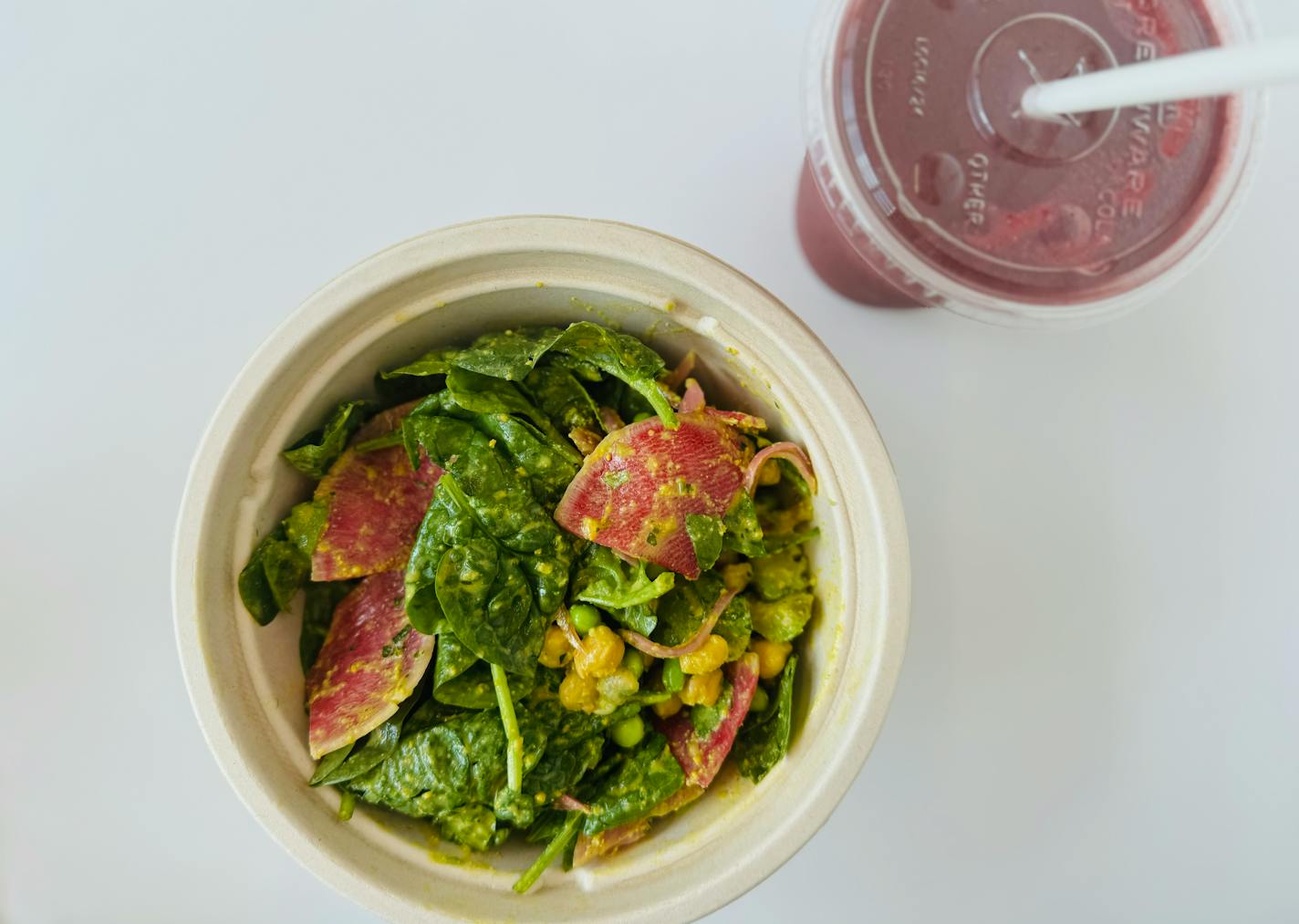 The nutrition-packed Omega bowl at Fitchn in Minneapolis includes spinach, chickpeas, watermelon radishes, edamame and turmeric dressing.