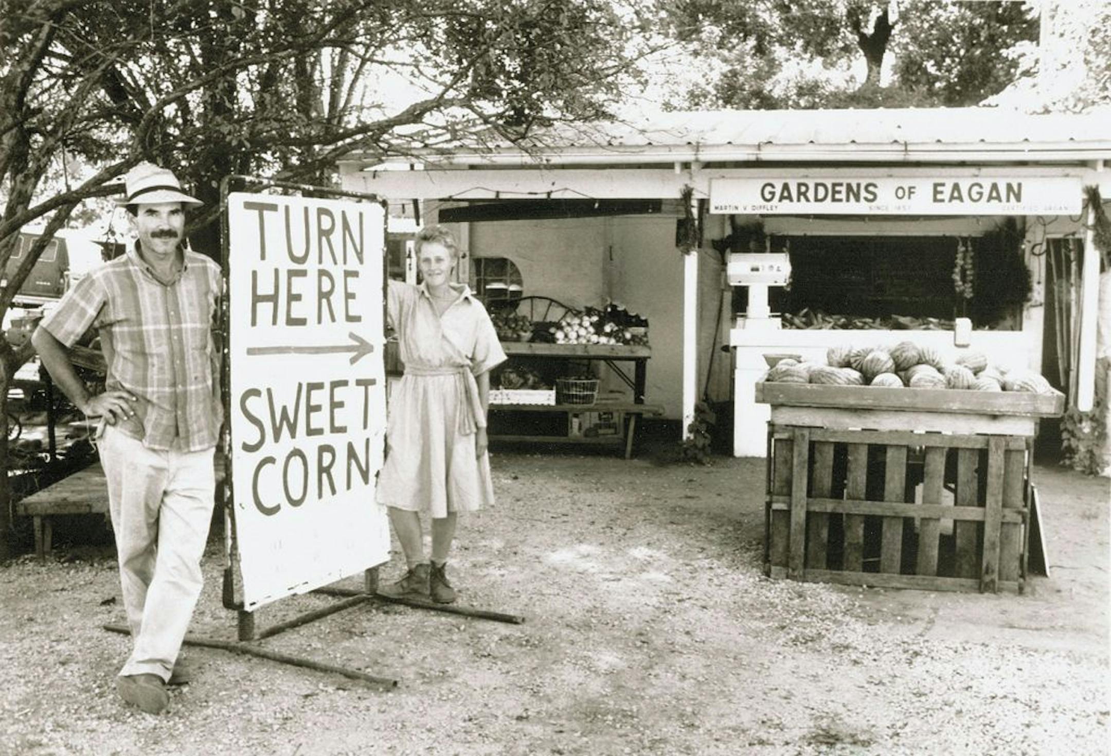 Martin and Atina Diffley at their corn stand, circa 1980s