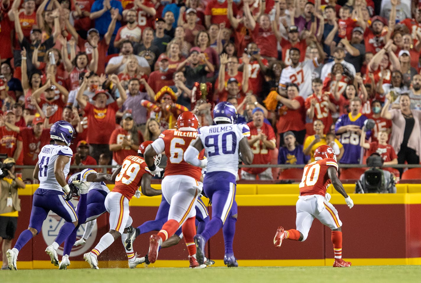 Kansas City Chiefs running back Derrick Gore ran into the endzone for a 56-yard touchdown in the third quarter