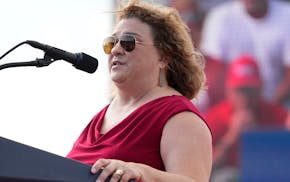 FILE - Wisconsin state Rep. Janel Brandtjen speaks as former President Donald Trump holds a campaign rally for Republican gubernatorial candidate Tim