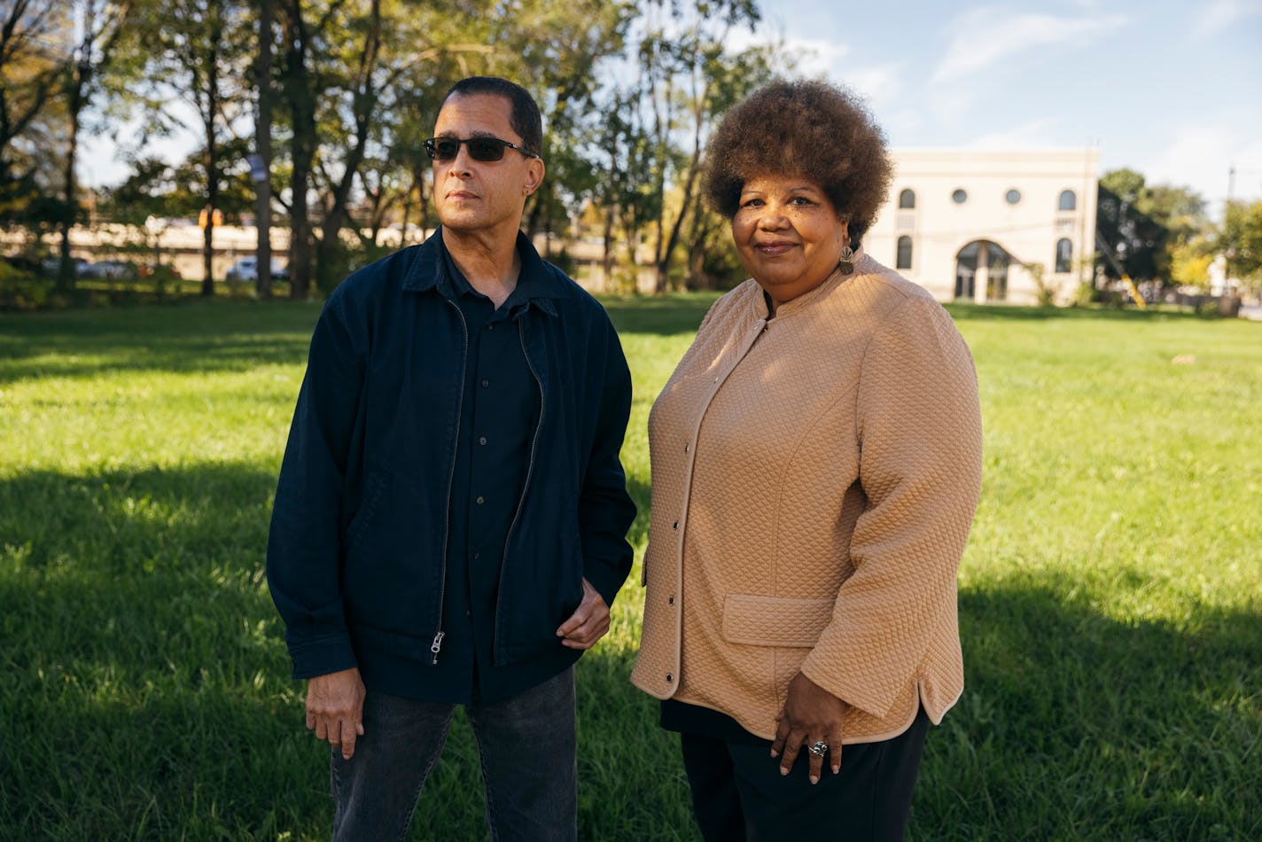 Billy Davis and Paula Robinson of the Bronzeville Community Development Partnership plan to install a coffee shop and EV charging station in this spot. MUST CREDIT: Photo by Taylor Glascock for the Washington Post.