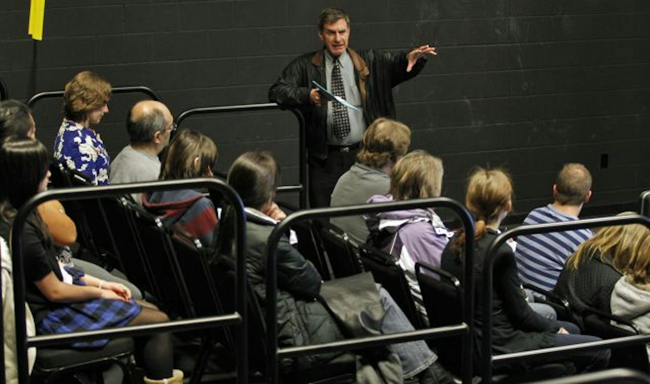 Gene Rozniak, assistant principal of Burnsville High School, answered parents' questions about the Envision Academy of the Arts program.