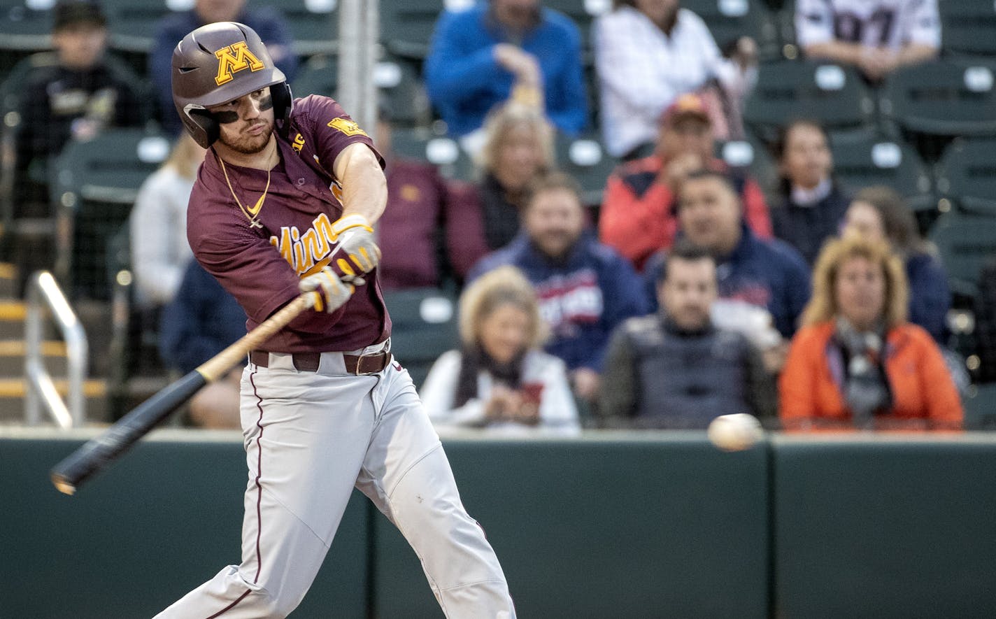 Minnesota Golden Gophers Zack Raabe (2). ] CARLOS GONZALEZ &#x2022; cgonzalez@startribune.com &#x2013; Fort Myers, FL &#x2013; February 21, 2020, CenturyLink Sports Complex, Hammond Stadium, Minnesota Twins, Spring Training vs. University of Minnesota Golden Gophers