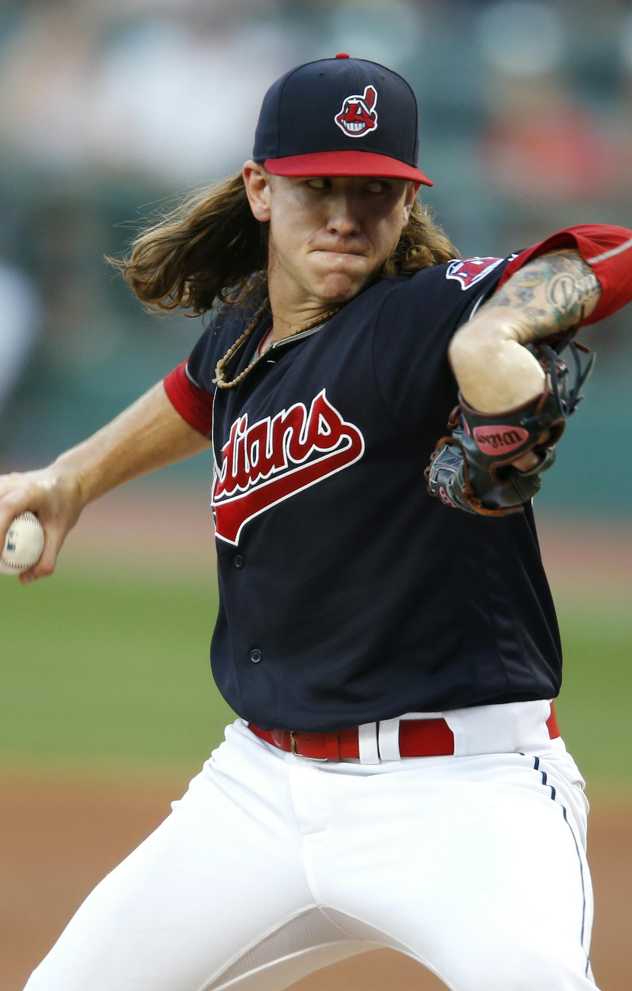 Cleveland Indians starting pitcher Mike Clevinger delivers against the Houston Astros during the first inning of a baseball game Monday, Sept. 5, 2016, in Cleveland. (AP Photo/Ron Schwane)