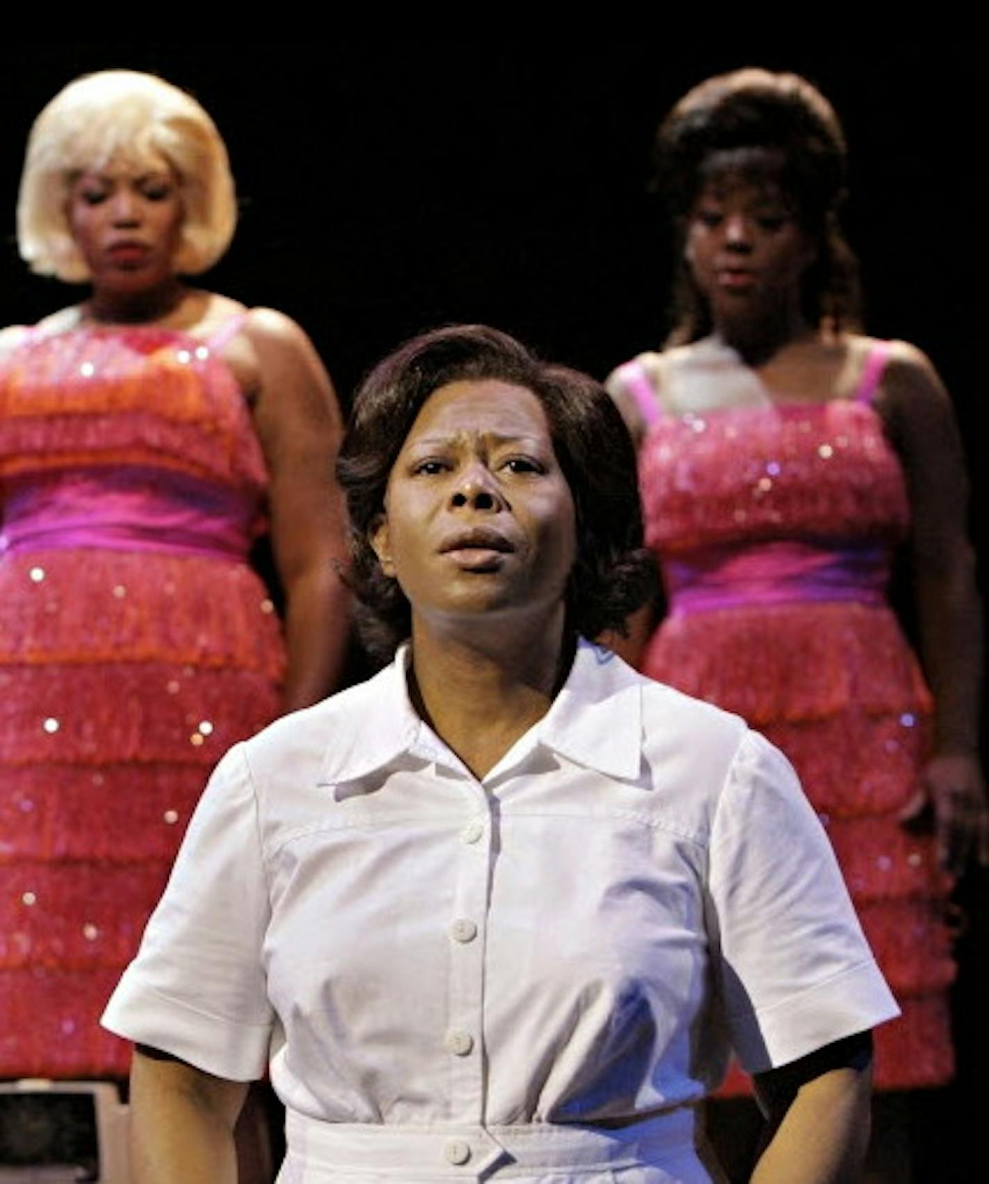 Jamecia Bennett (The Washing Machine), Felicia Boswell, Aurelia Williams and Lynnea Doublette (The Radio) and Greta Oglesby (Caroline Thibodeaux) in the 2009 Guthrie Theater production of the musical "Caroline, Or Change," by Tony Kushner and Jeanine Tesori.