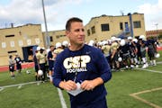 Concordia-St. Paul football head coach Shannon Currier walked to mid field after talking to the team at the start of Tuesday's practice. ] (AARON LAVI
