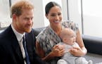 Prince Harry, Duke of Sussex, Meghan, Duchess of Sussex and their baby son Archie Mountbatten-Windsor meet Archbishop Desmond Tutu and his daughter Th