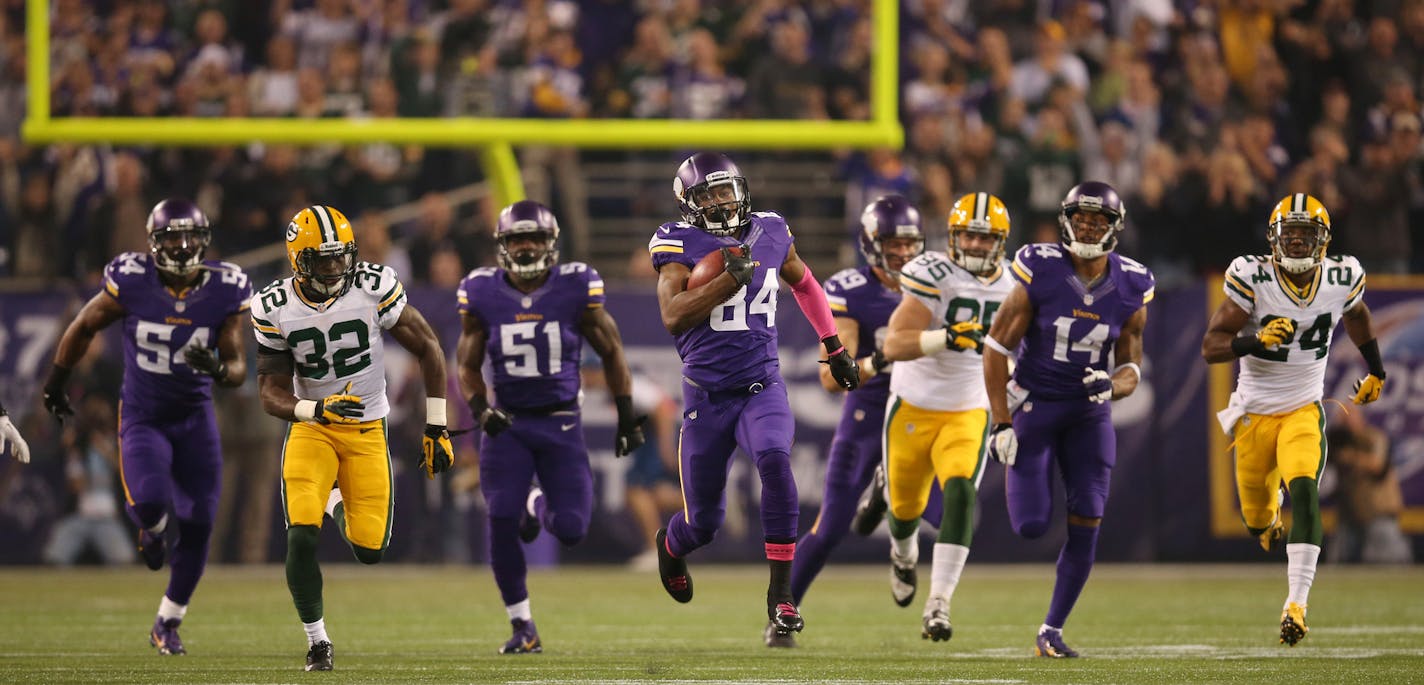 Gone in 13 seconds: Vikings first-round draft pick Cordarrelle Patterson scored his first NFL touchdown on a 109-yard kickoff return last month against the Packers.