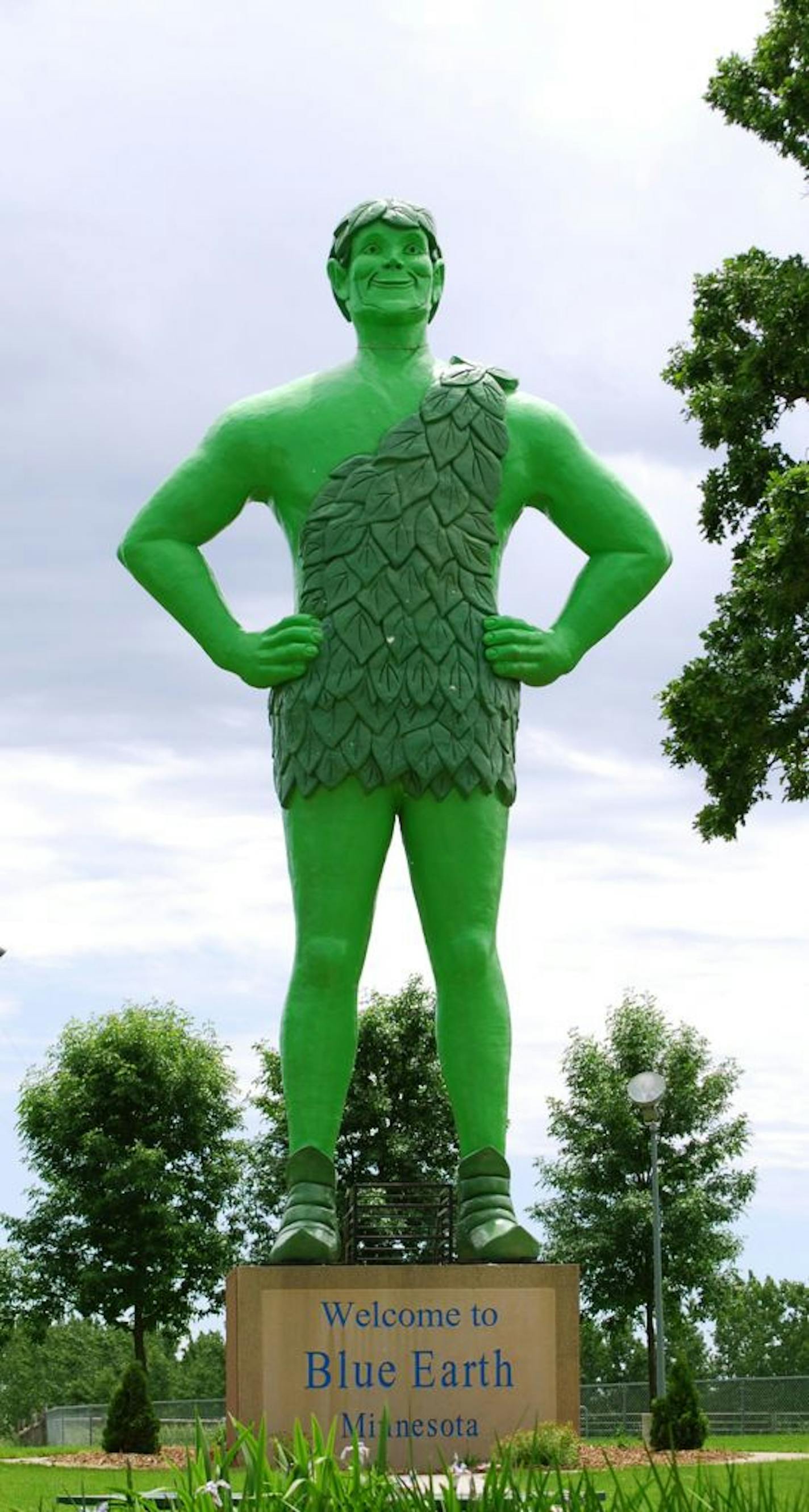 The Jolly Green Giant statue stands 55 feet tall in Blue Earth, Minn.