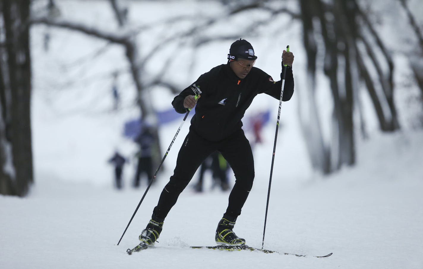 Raequan Wilson, 16, from Minneapolis South High School, climbed a hill while training at Theodore Wirth Park Tuesday afternoon. ] JEFF WHEELER &#x201a;&#xc4;&#xa2; jeff.wheeler@startribune.com In addition to sponsoring a ski race, The Loppet Foundation also has a program that encourages middle school students to try cross country skiing. They sponsor a team at Nellie Stone Johnson Middle School which held a practice at Theodore Wirth Park in Minneapolis Tuesday afternoon, January 20, 2015.