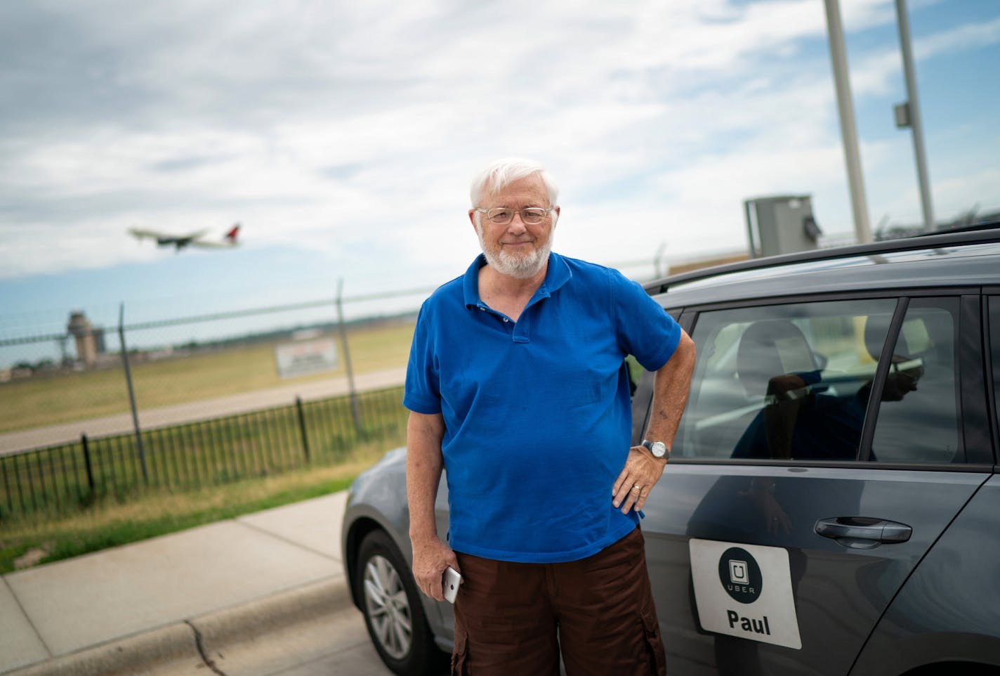 Uber driver Paul Linnee is fighting with the Metropolitan Airports Commission over his right to use a placard on the side of his car that says "UBER-PAUL." He says it offers Uber riders an additional layer of safety and convenience, especially after a student in South Carolina was murdered by a fake Uber driver. ] GLEN STUBBE &#x2022; glen.stubbe@startribune.com Wednesday, June 26, 2019