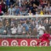 Minnesota United goalkeeper Tyler Miller moves to his left as Colorado Rapids midfielder Cole Bassett's second-half penalty shot tied the match.
