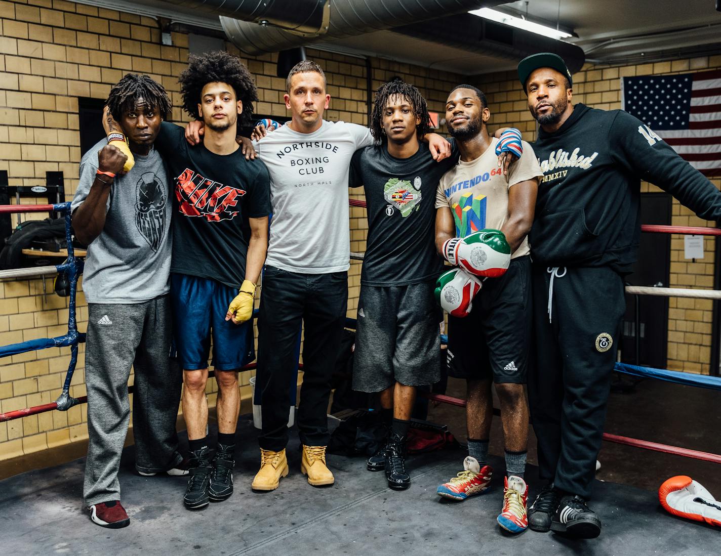 From Left to right: Mohammed Kayongo, Marchello Roland, Ryan Burnet, D'Trell Larkins, Garrett Neal, Phil Williams at Northside Boxing.