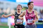Matt Wilkinson celebrates his second-place finish last Sunday in the men's 3,000-meter steeplechase at the U.S. Track and Field Olympic Team Trials.
