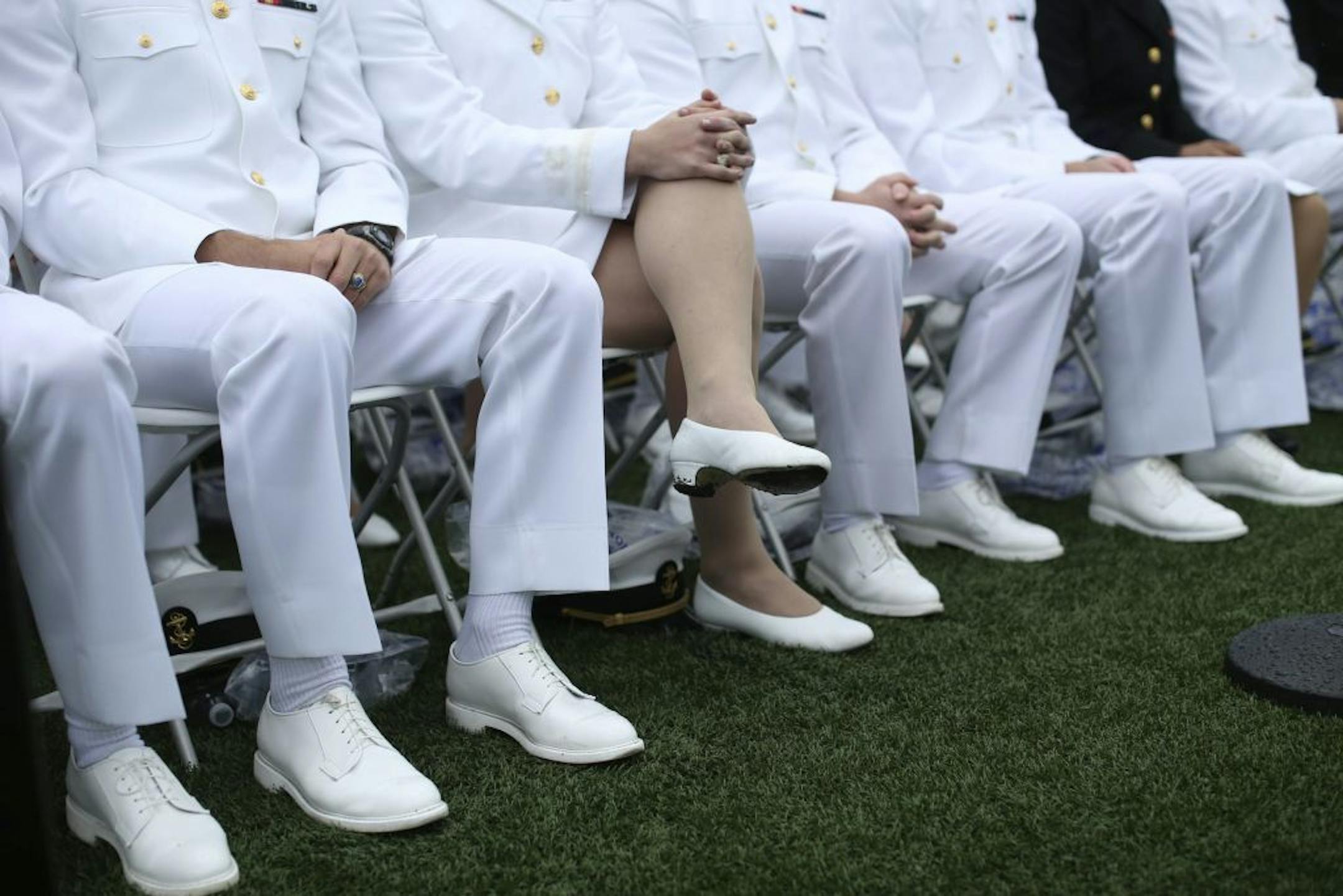 Shoes of cadets at a commencement ceremony where President Barack Obama gave an address, at the U.S. Naval Academy in Annapolis, Md., May 24, 2013. Obama welcomed the next generation of officers Friday even as the military confronted a growing number of sexual assault cases, which White House officials said he was likely to address.