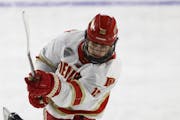 Denver forward Tristan Broz (16) transferred from the Gophers and has been a top-line center for the Pioneers.