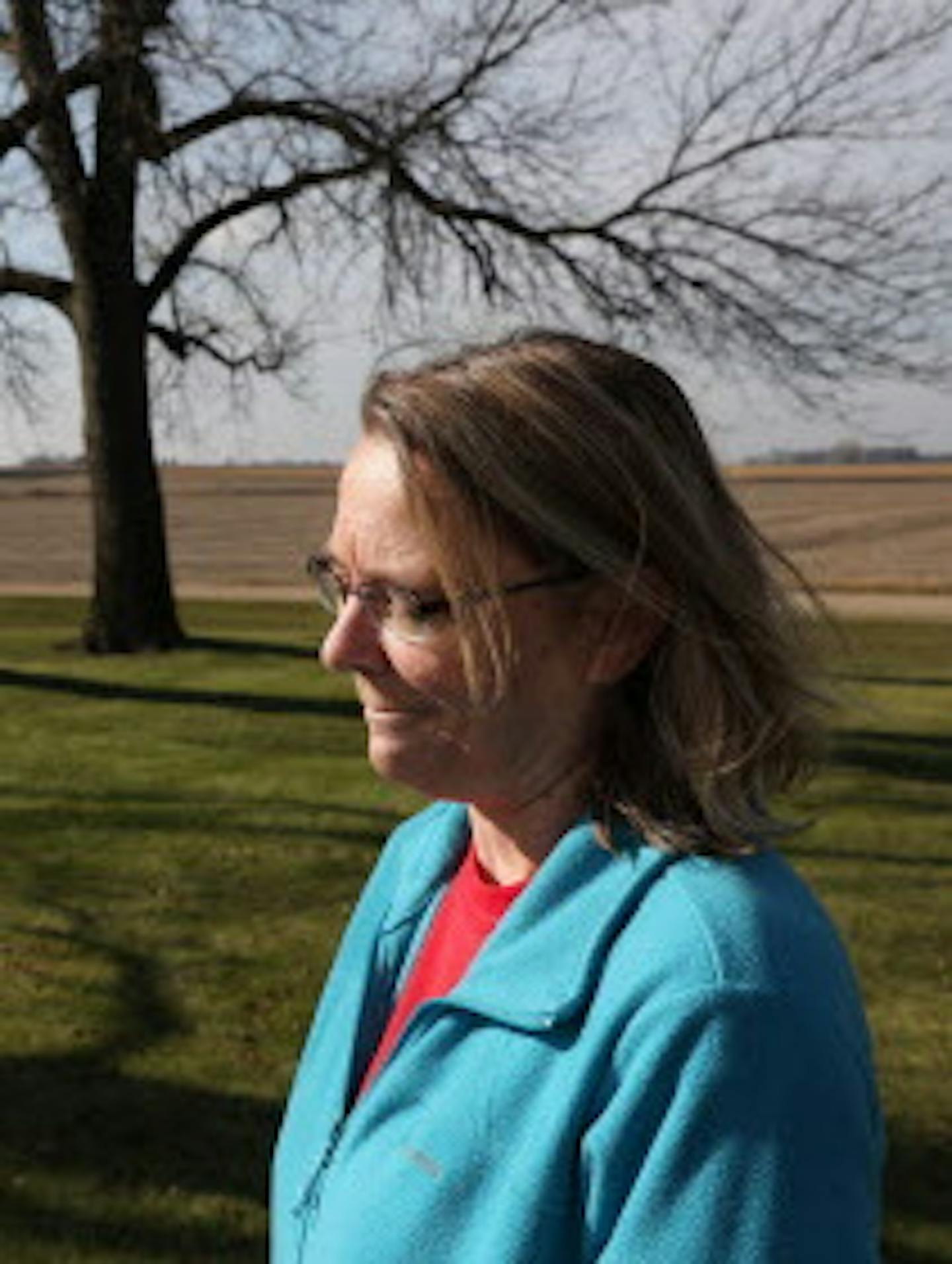 Dorenne Hansen paused as she described how a proposed wind farm would negatively affect her quality of life and property value. She said she often enjoys the sunsets and doesn't want the view to be obstructed. She's also concerned for the noise and shadows. ] ANTHONY SOUFFLE &#xef; anthony.souffle@startribune.com Dorenne Hansen, the head of a property owners association fighting a proposed wind farm, spoke during an interview and gave a tour of her property Wednesday, Nov. 8, 2017 in Glenville,