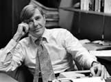 FILE -- Russell Baker in New York in December 1971. Baker, the two-time Pulitzer Prize-winning author whose whimsical, irreverent &#x201c;Observer&#x2