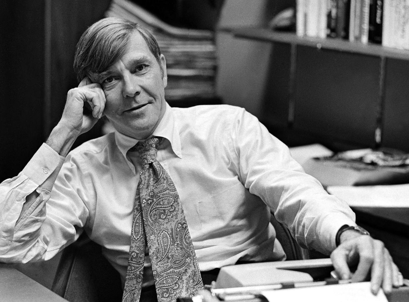 FILE -- Russell Baker in New York in December 1971. Baker, the two-time Pulitzer Prize-winning author whose whimsical, irreverent &#x201c;Observer&#x201d; column appeared in The New York Times and hundreds of other newspapers for 36 years and turned a backwoods-born Virginian into one of America&#x2019;s most celebrated writers, died on Monday, Jan. 21, 2019, at his home in Leesburg, Va. He was 93. (Israel Shenker/The New York Times)