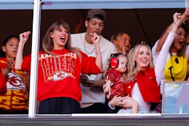 Taylor Swift and Brittany Mahomes celebrated a touchdown during the second quarter of the game between the Kansas City Chiefs and the Los Angeles Char