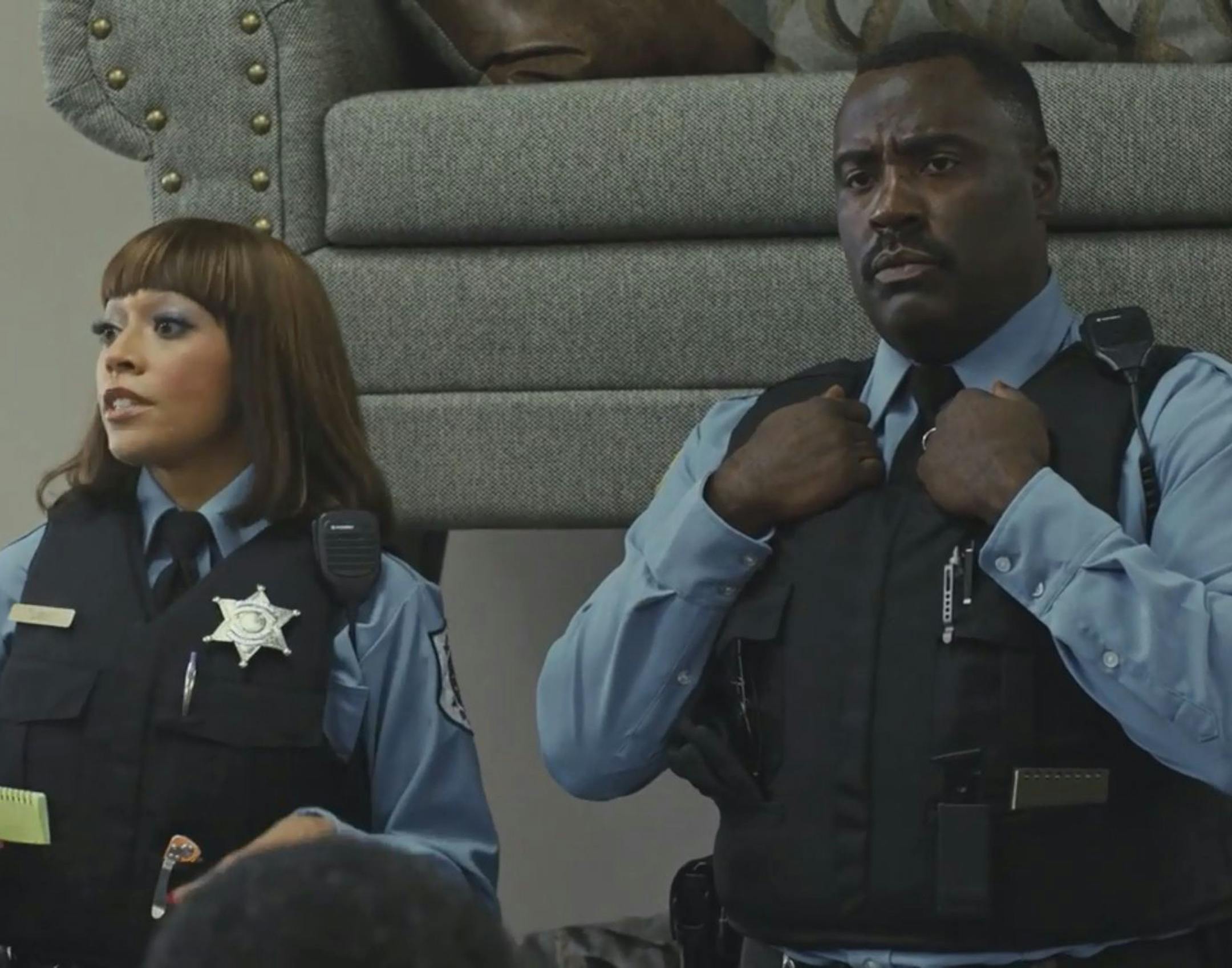Chandra Russell as Sergeant Turner, Bashir Salahuddin as Officer Goodnight Photo Credit: Comedy Central