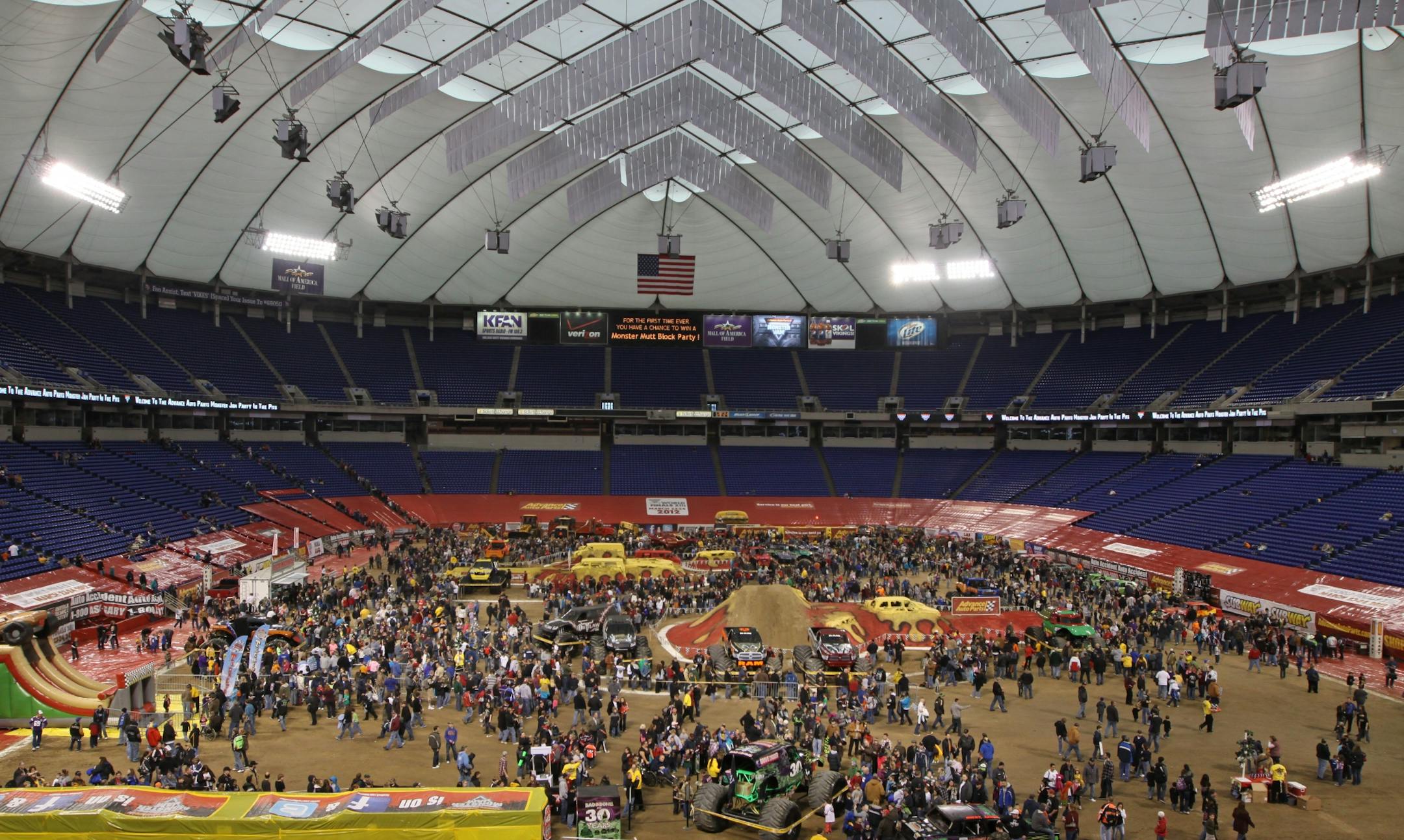 Thousands of people jammed the floor of the Dome to see their favorite cars and drivers up close during the Advance Auto Parts Monster Jam Party in the Pits, before the main event took place Saturday night at the Metrodome. The Monster Jam thrills fans with breathtaking stunts of the most popular Monster Trucks. The pre-event gave fans a chance to get autographs and talk to drivers one on one. Over four million fans attend over 325 performances a year during the Monster Jams.