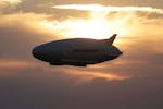 The Airlander 10 in flight, after taking off from Cardington airfield in Bedfordshire, England, Wednesday Aug. 17, 2016. A blimp-shaped airship billed