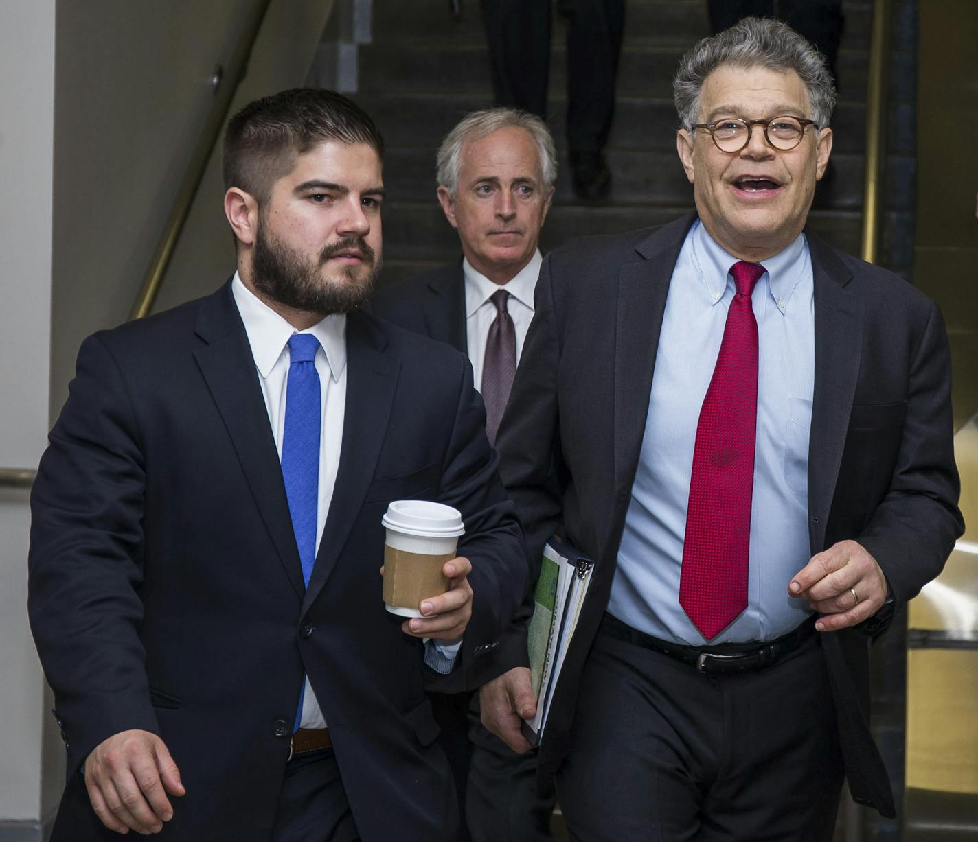 Sen. Al Franken (D-Minn.) in the Senate Basement at the Capitol Building in Washington, May 19, 2016. (Zach Gibson / The New York Times)