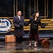 Andrew May, Gavin Lawrence, Katie Bradley and Robert Johansen onstage in the Guthrie Theater's "Murder on the Orient Express."